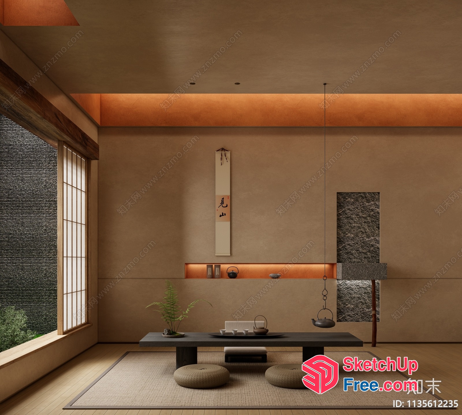 Elegant Japanese-Style Living Room With Minimalist Decor 3D SketchUp File