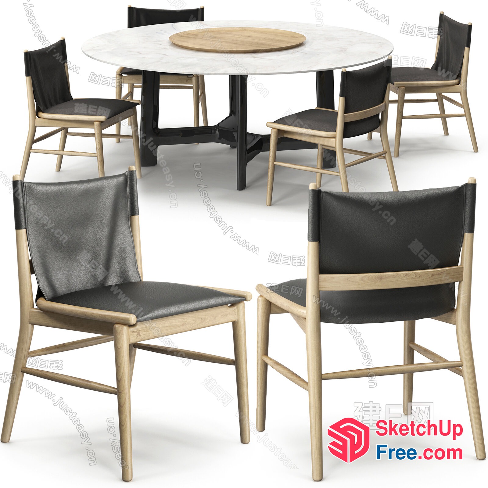 Modern Dining Room Set With Round Table And Black Chairs 3D SketchUp File