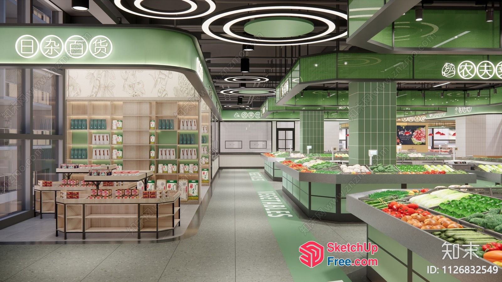 Modern Green Grocery Store Interior 3D SketchUp File