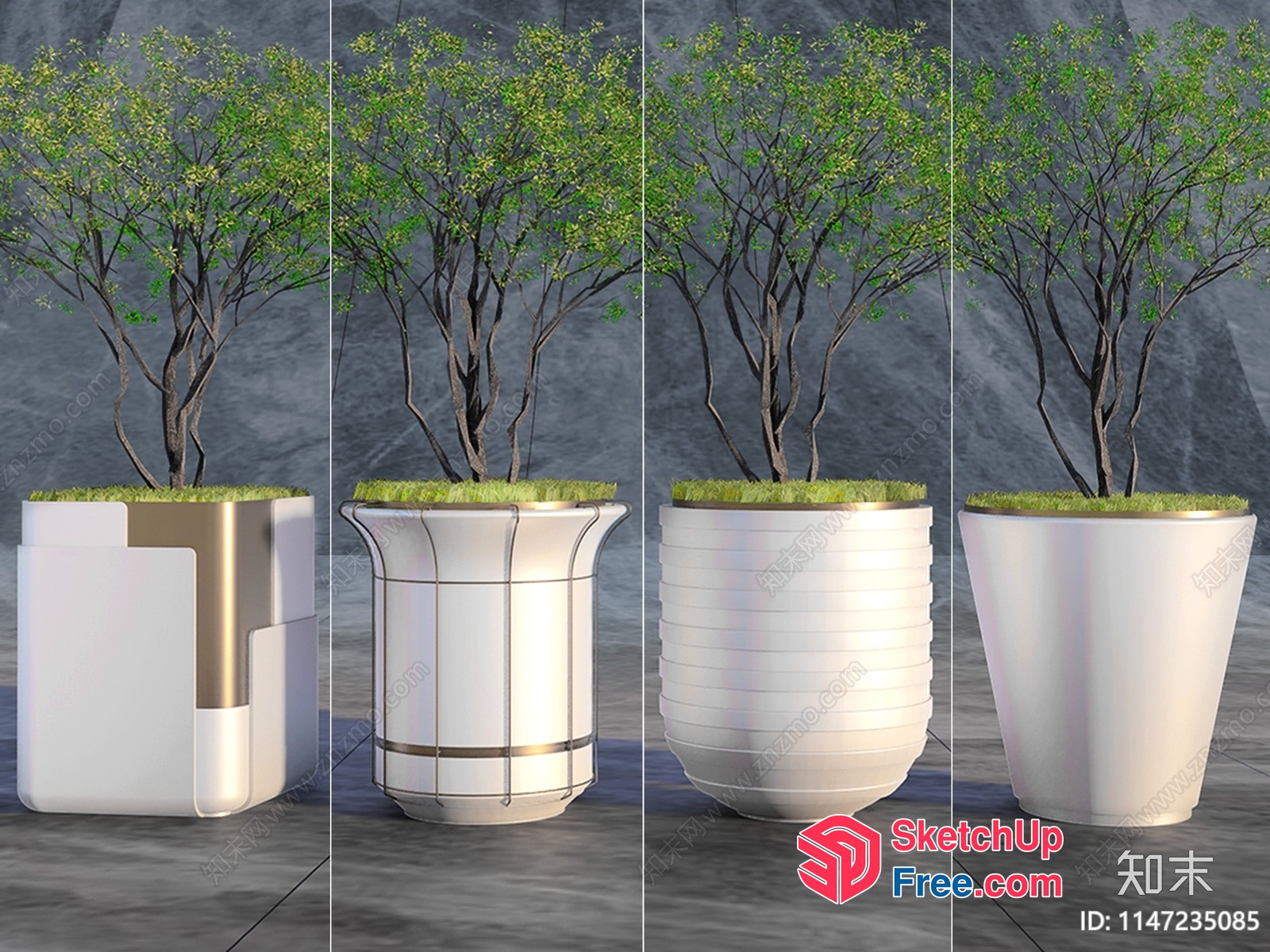Elegant Modern Potted Plants Arrangement 3D SketchUp File