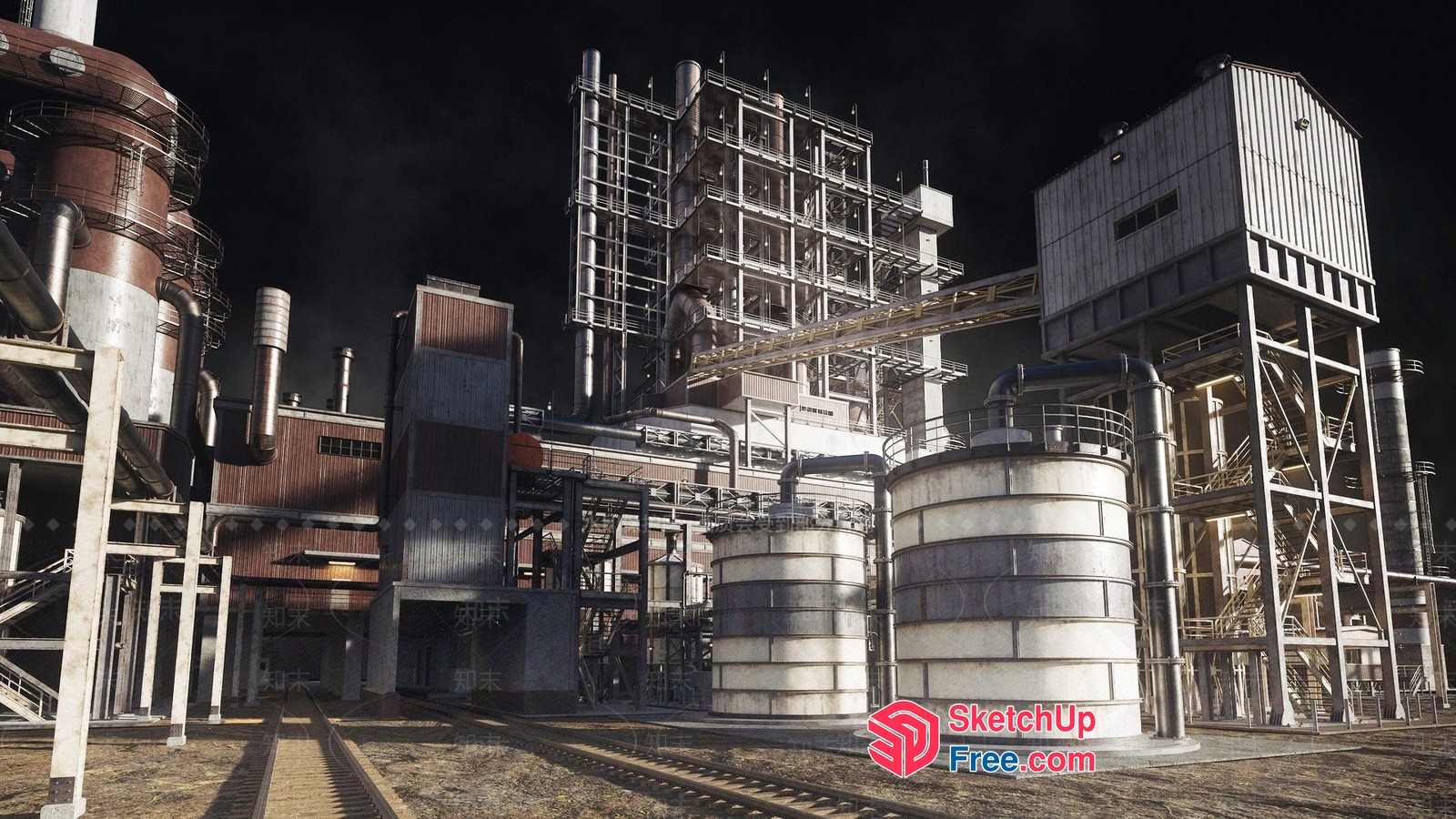Industrial Complex With Large Tanks And Pipes 3D SketchUp File