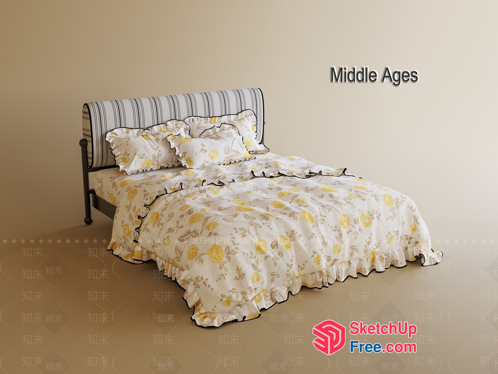 Elegant Floral Patterned Bedding 3D SketchUp File