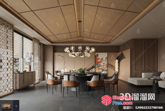 Elegant Dining Room With Modern Chandelier 3D SketchUp File