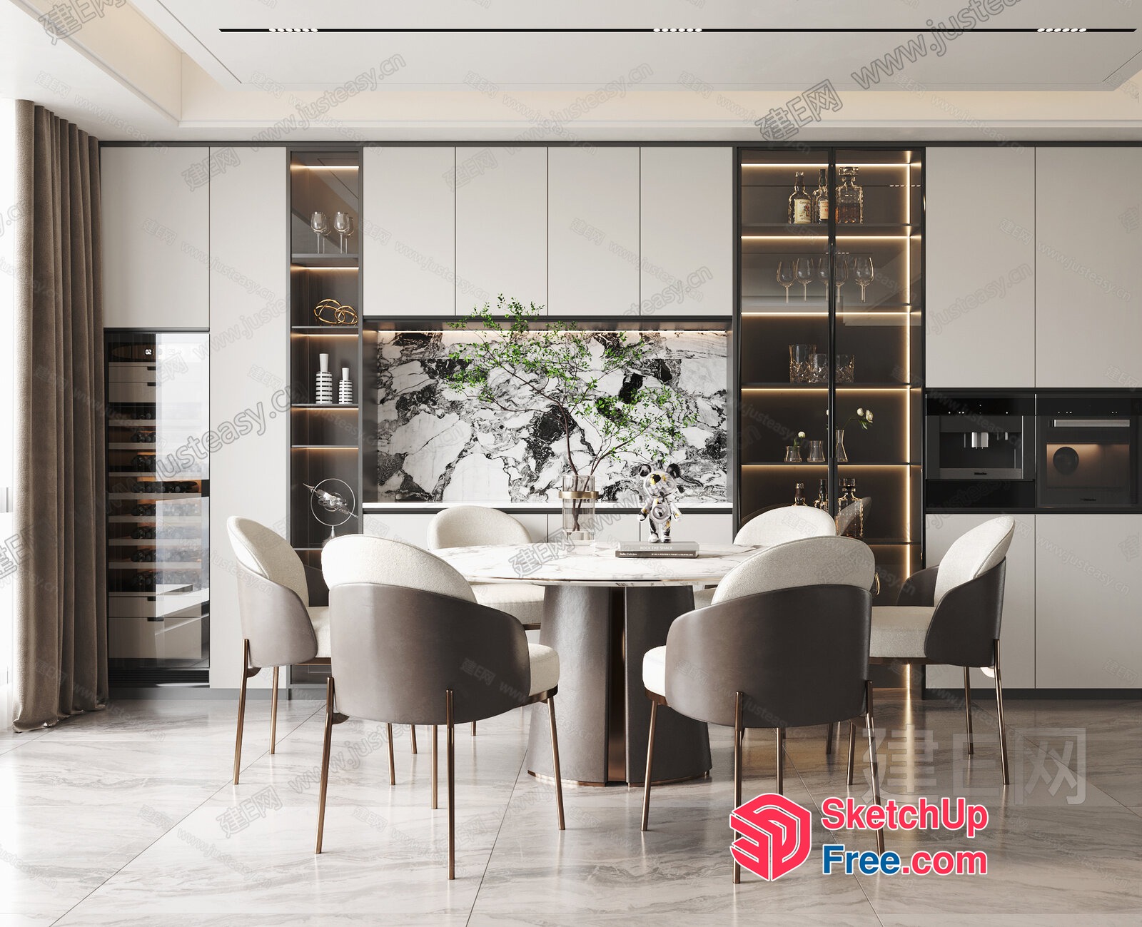 Elegant Modern Dining Room With White And Black Marble 3D SketchUp File
