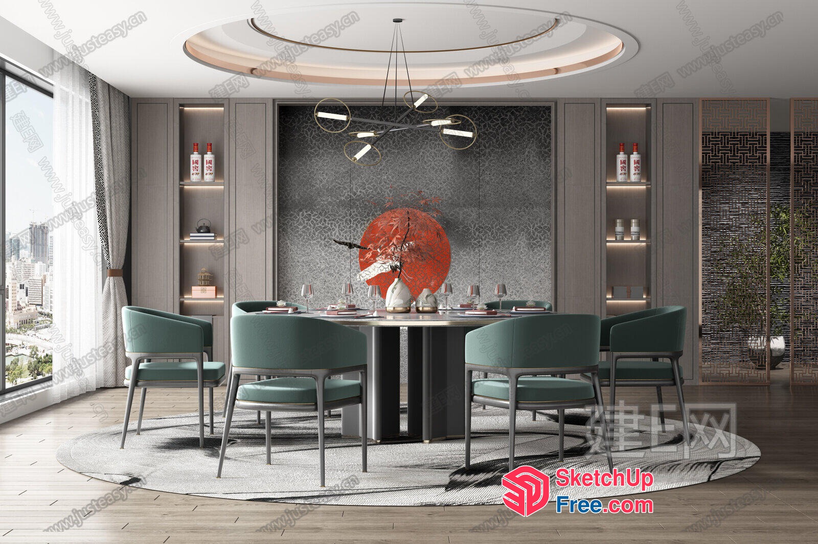 Elegant Dining Room With Modern Chandelier 3D SketchUp File