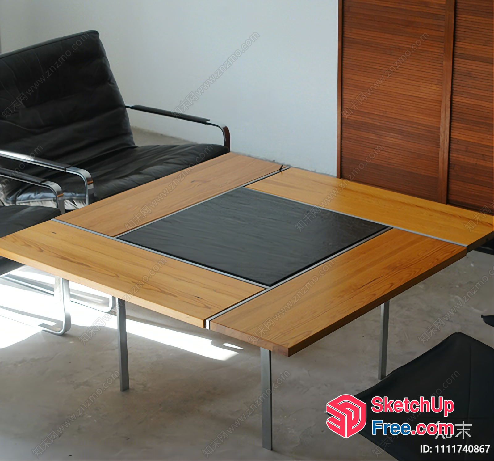 Modern Coffee Table In Sleek Wood And Black Glass 3D SketchUp File