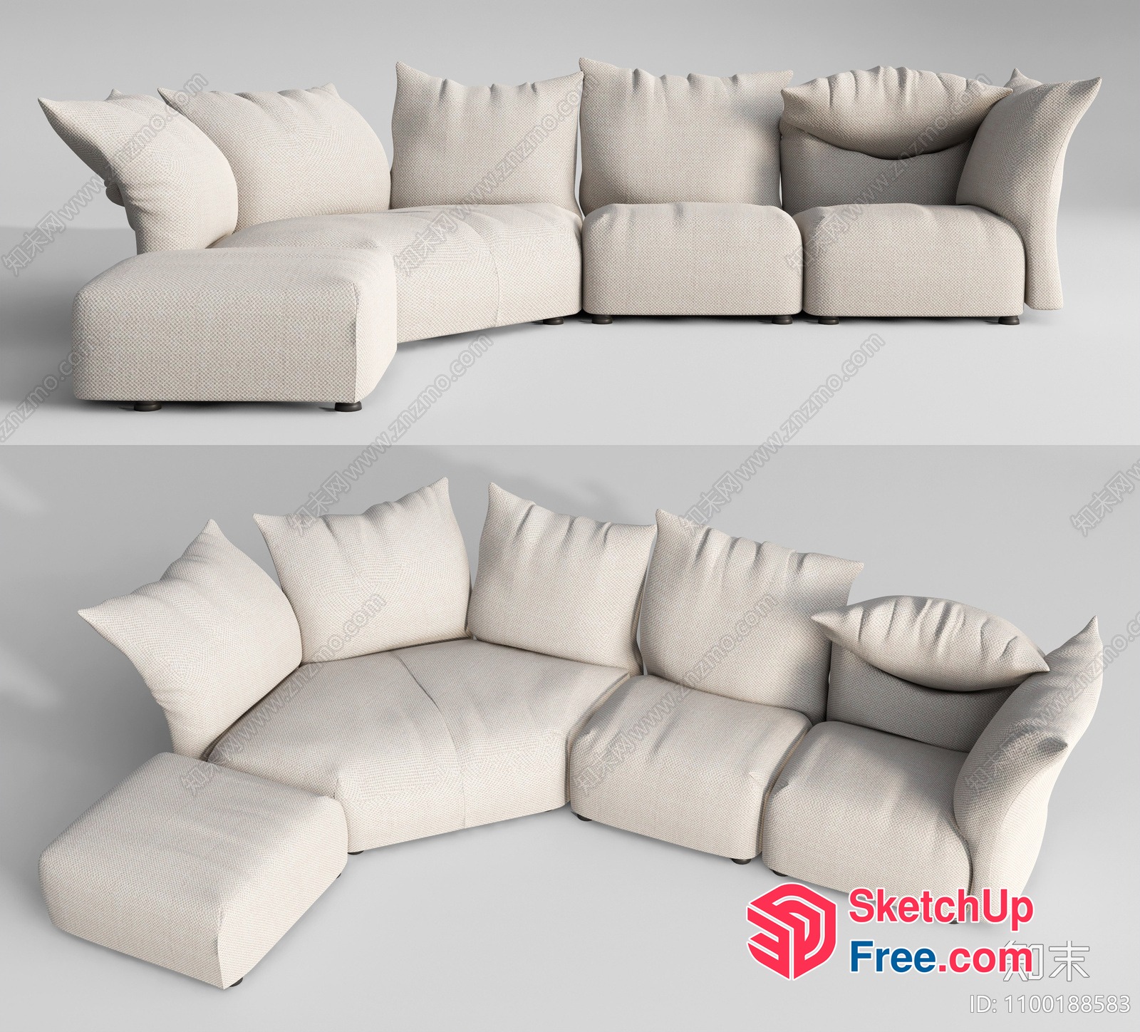 Modern Creamy L-Shaped Sofa Set 3D SketchUp File