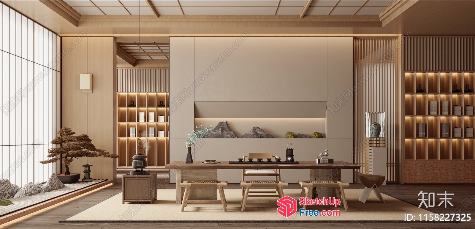 Elegant Japanese Style Interior Design With Natural Materials 3D SketchUp File