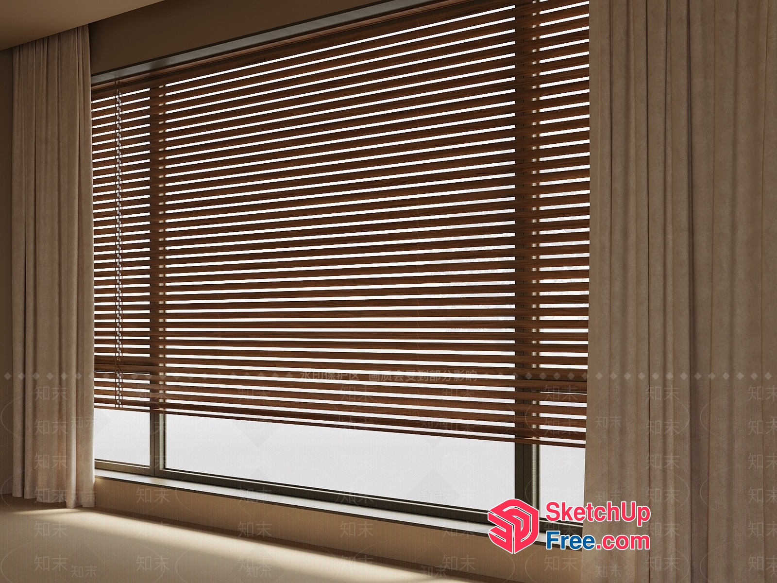 Large Window With Brown Wooden Blinds 3D SketchUp File
