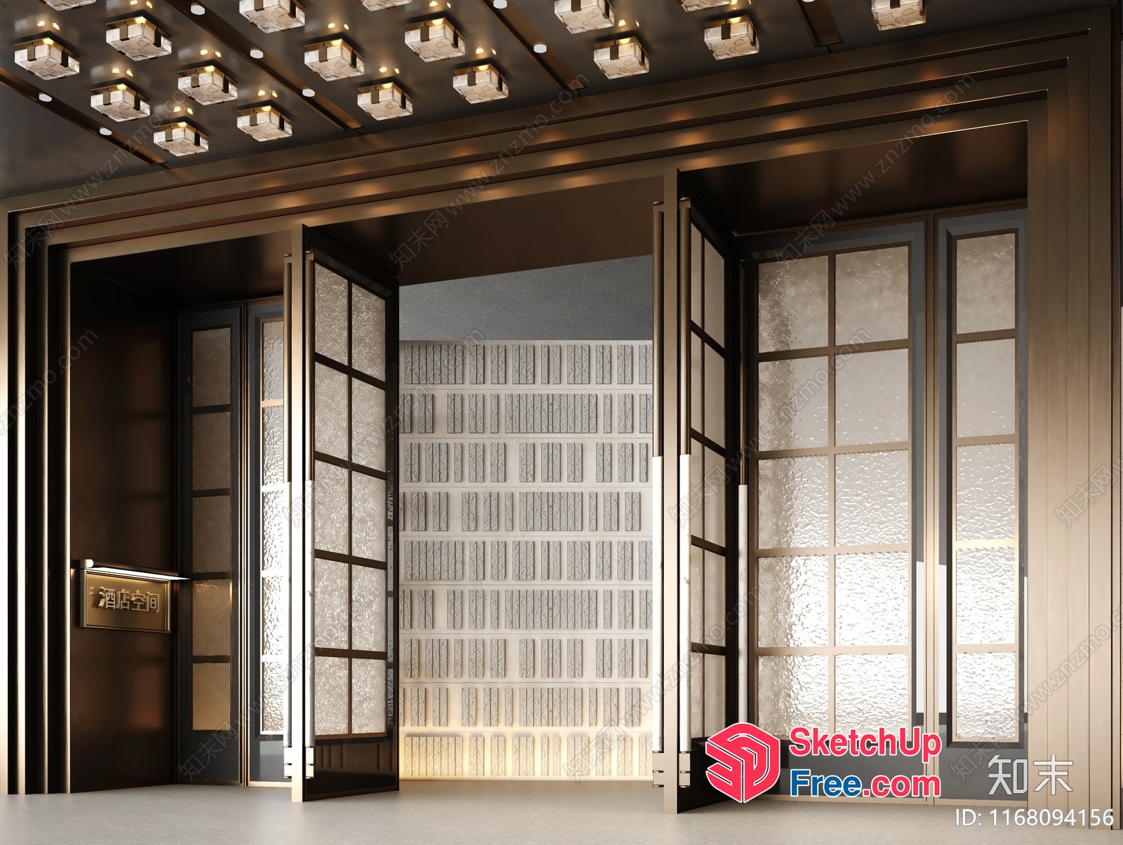 Elegant Glass Brick And Glass Curtain Wall Interior 3D SketchUp File
