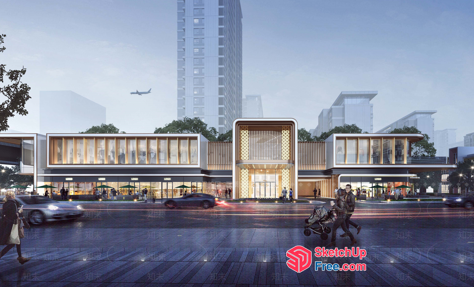 Modern Commercial Street Scene 3D SketchUp File