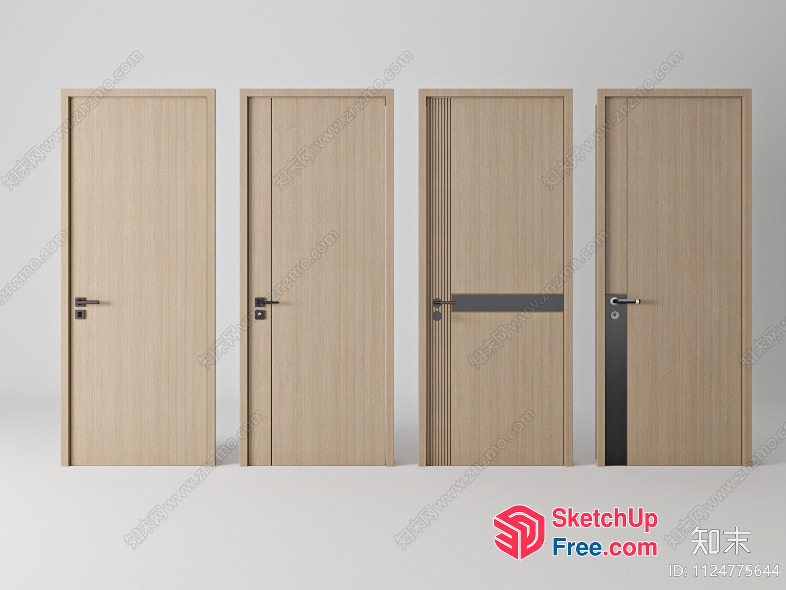 Modern Wooden Doors With Various Hardware Options 3D SketchUp File