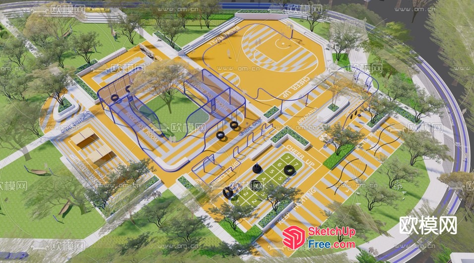 3D Rendering Of A Park With A Playground And Sports Facilities 3D SketchUp File