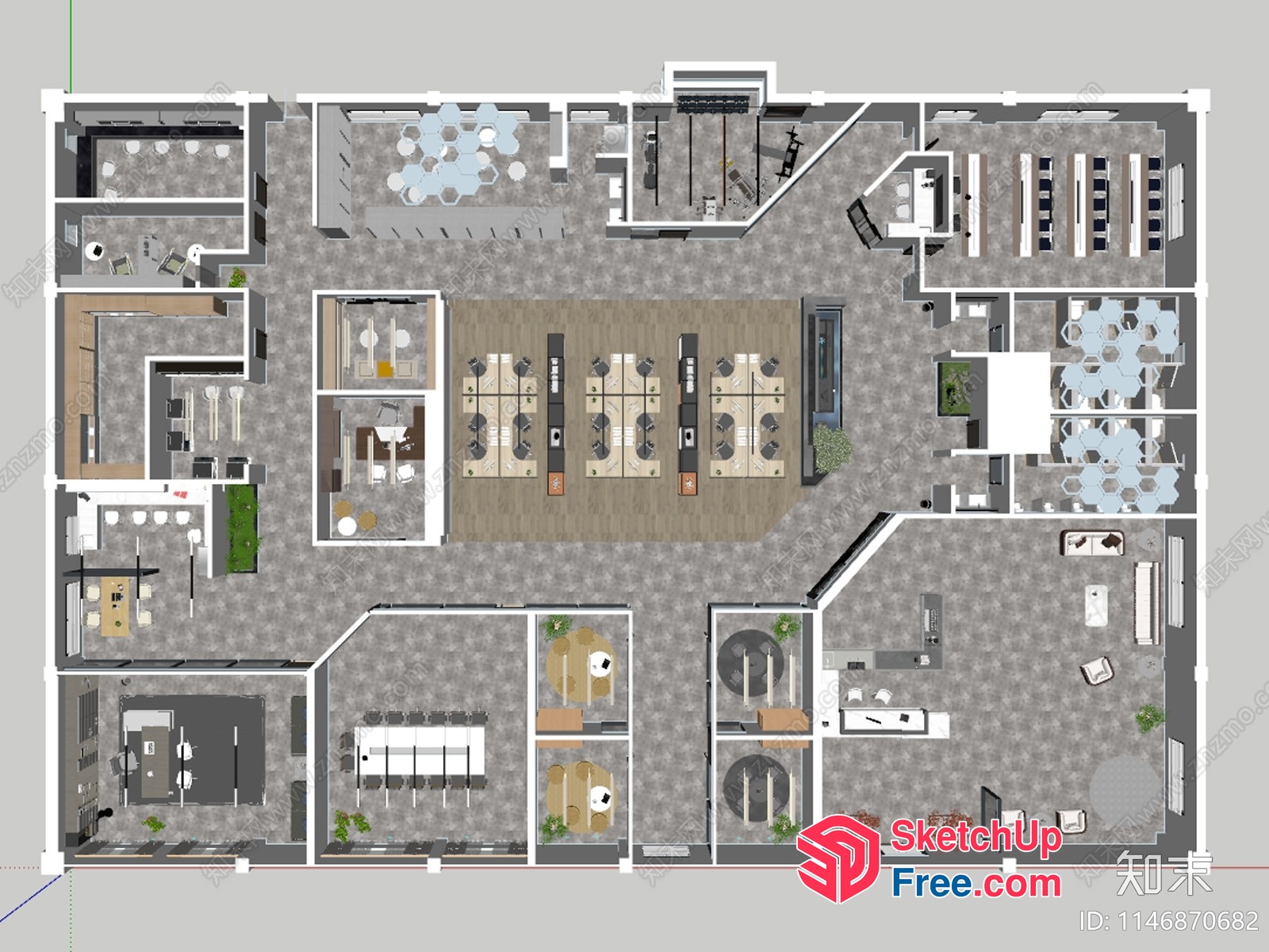 Modern Office Space Floor Plan 3D SketchUp File