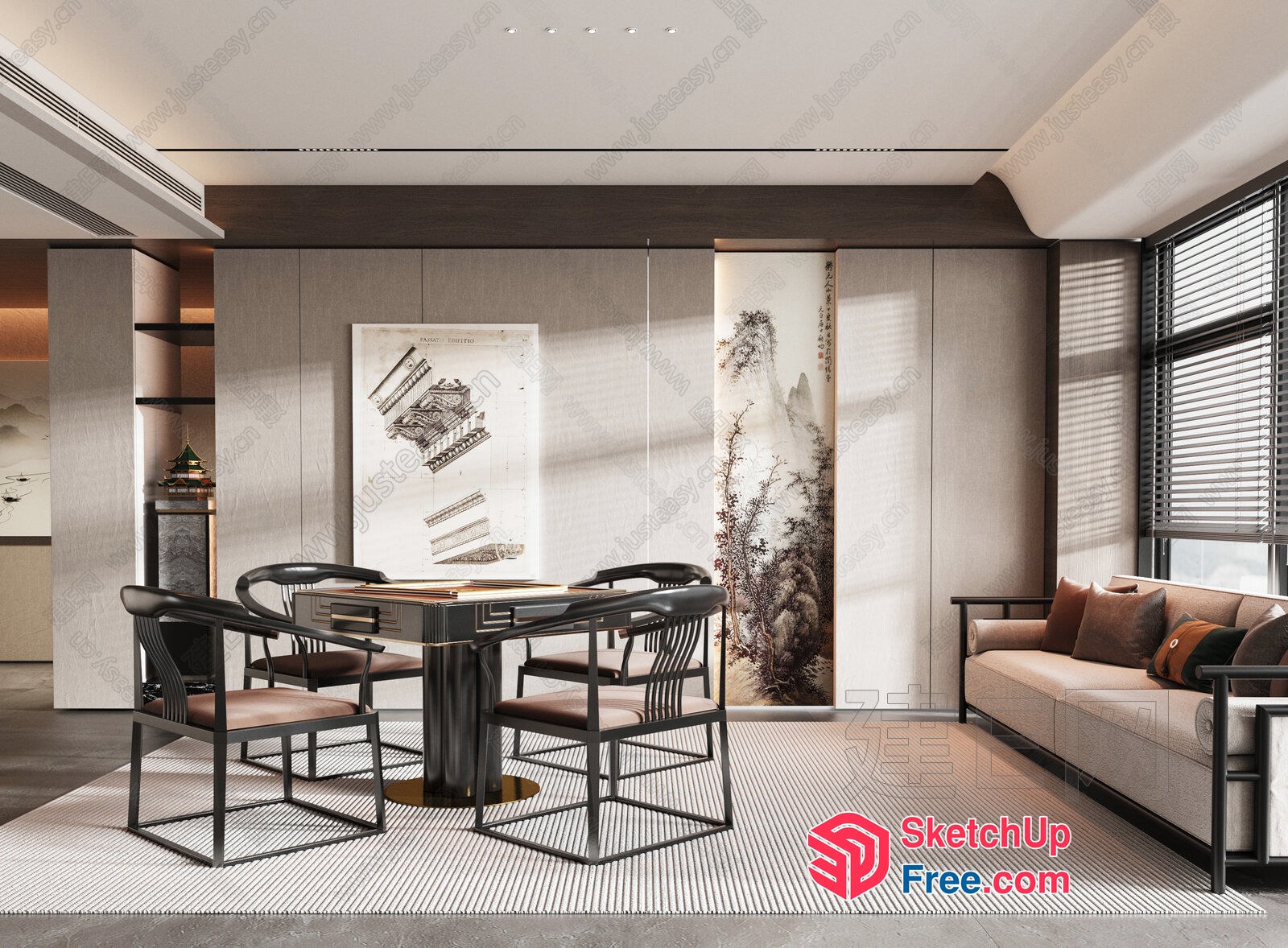 Elegant Modern Dining Room With Glass Table And Chairs 3D SketchUp File