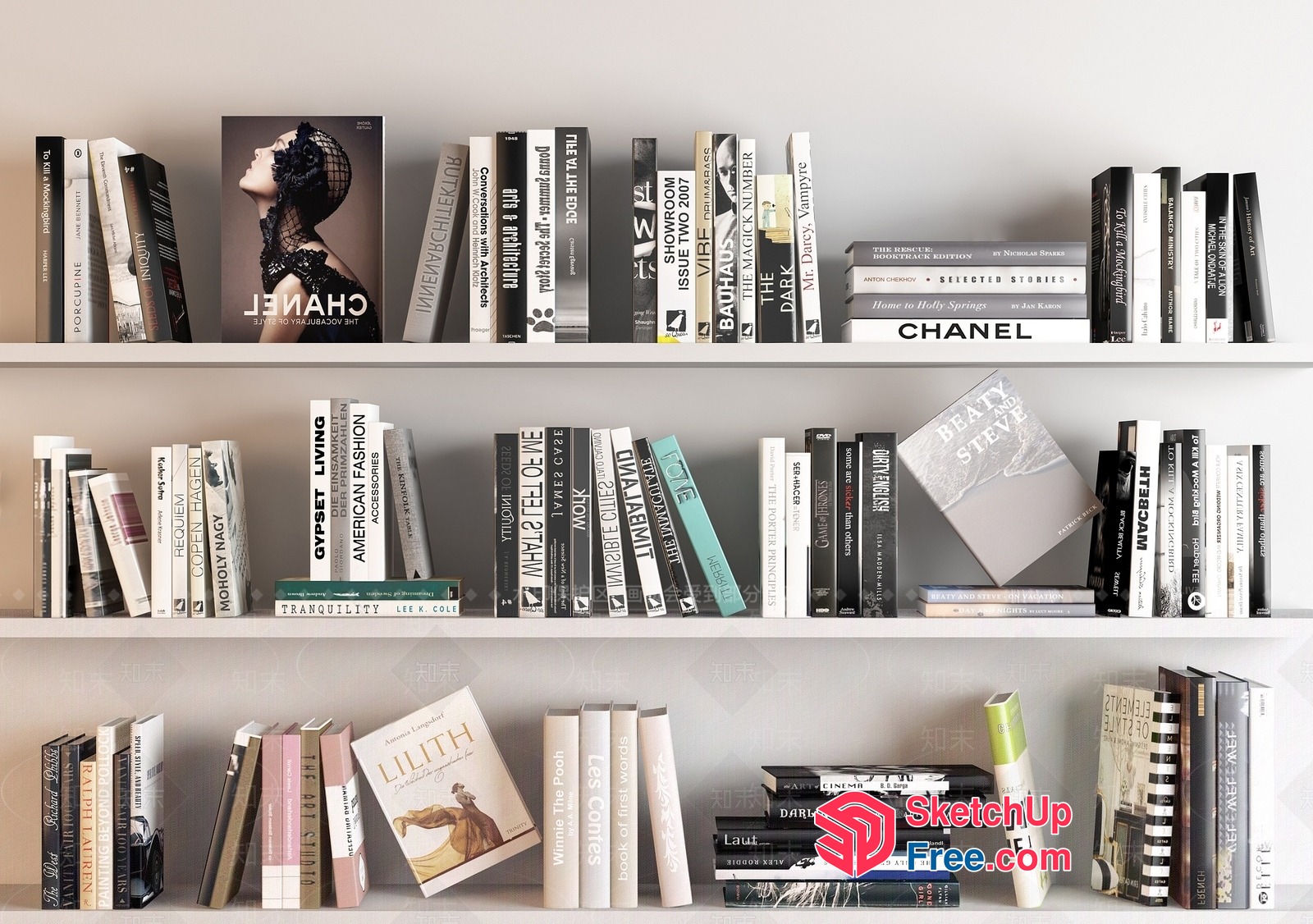 Elegant White Bookcase With Stylish Book Arrangement 3D SketchUp File