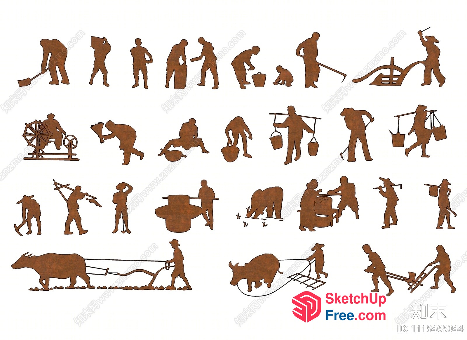 Silhouettes Of People Engaged In Various Farming Activities 3D SketchUp File
