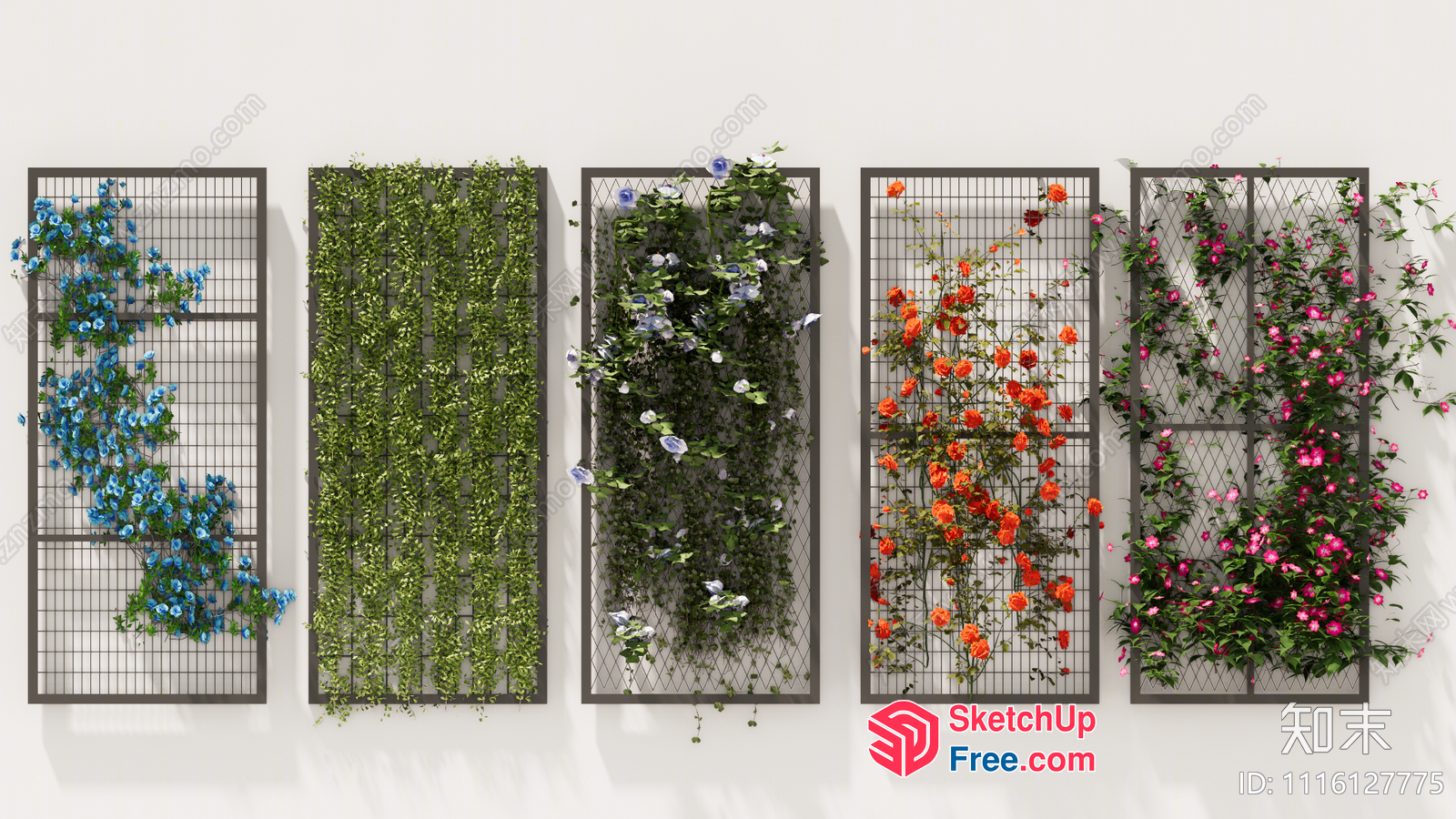 Modern Metal Grid Flower Wall Decor 3D SketchUp File