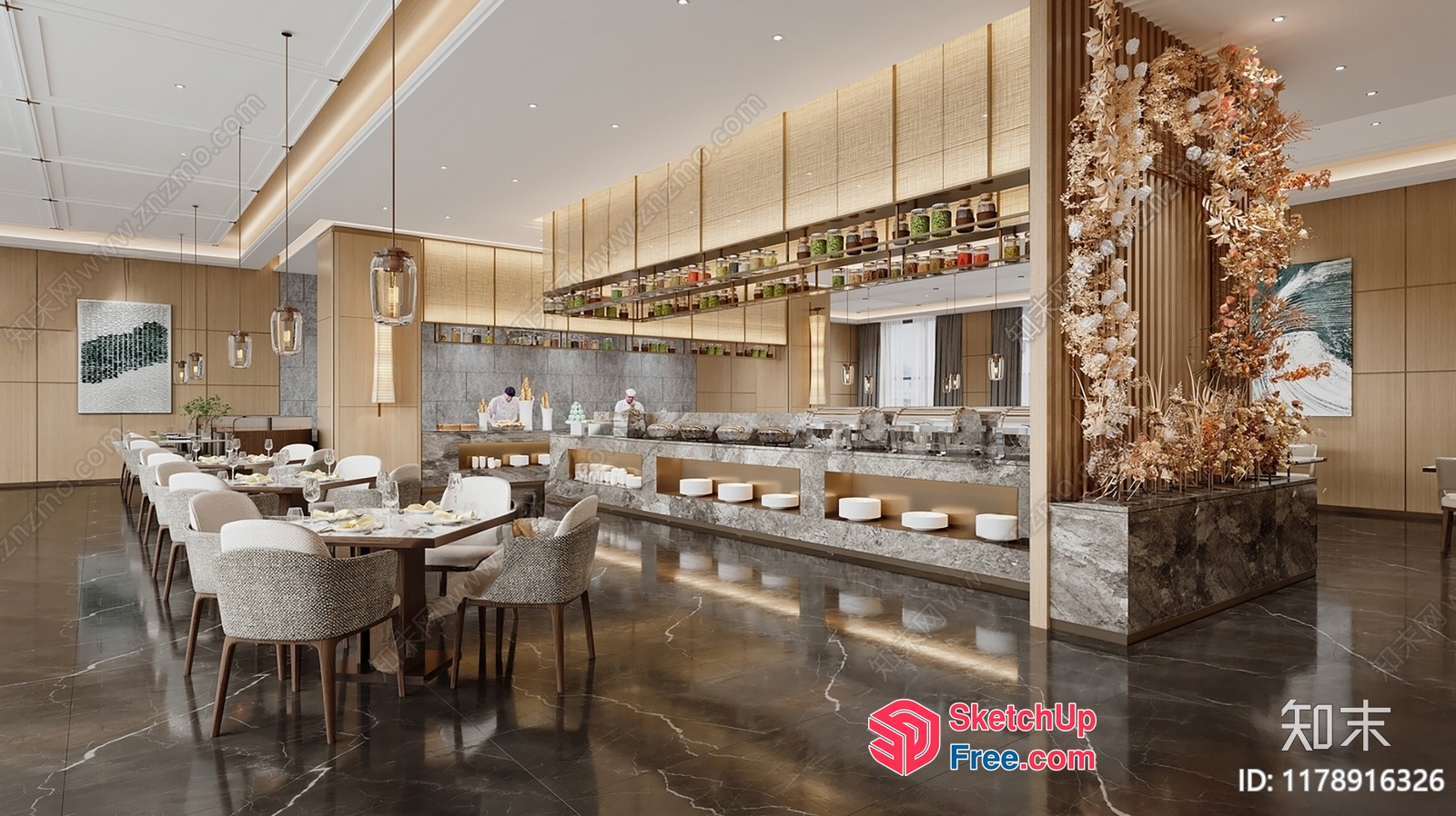 Elegant Modern Dining Room With Chef'S Counter 3D SketchUp File