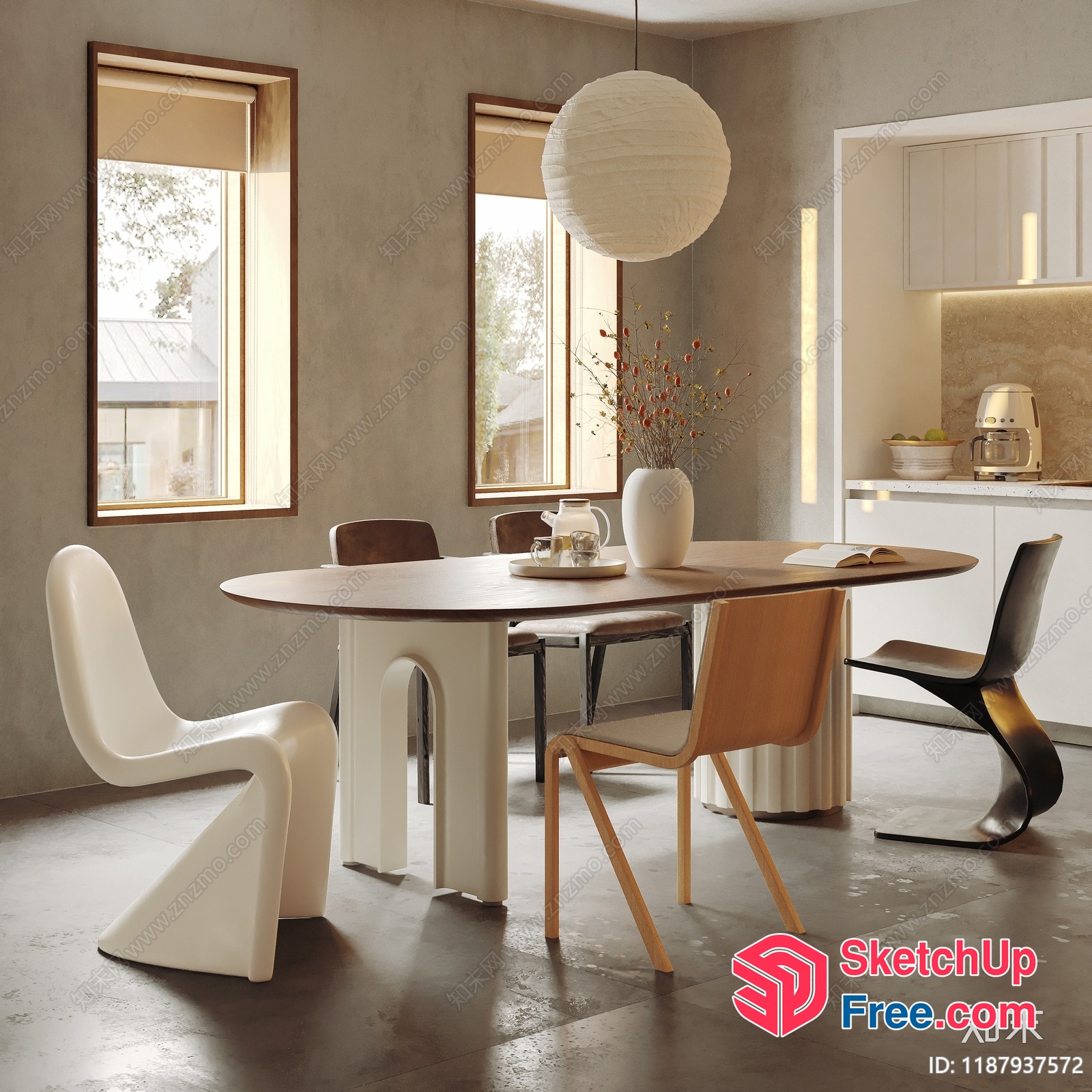 Modern Minimalist Dining Room With Natural Light 3D SketchUp File