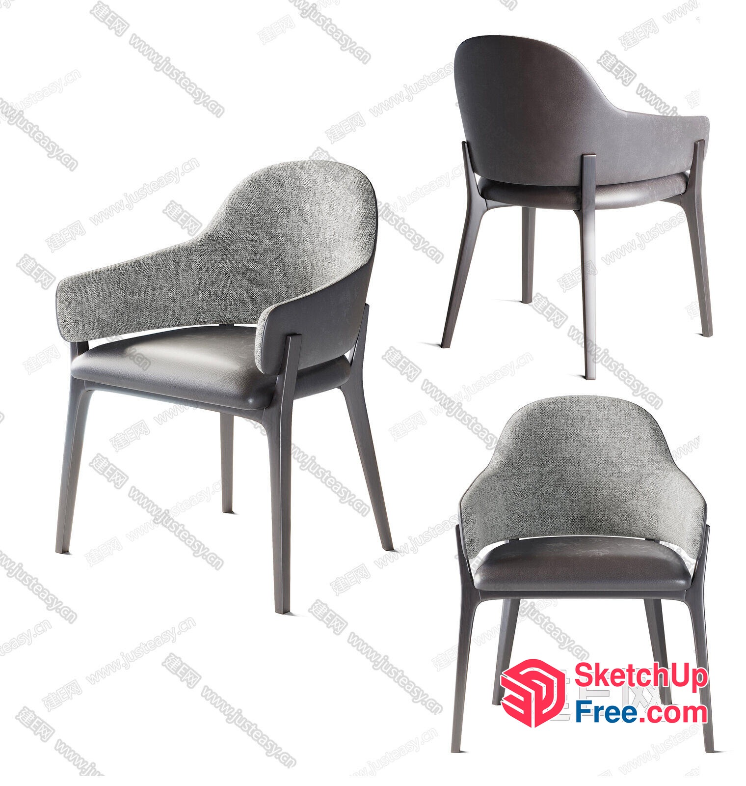 Modern Gray Chair With Upholstered Back And Leather Seat 3D SketchUp File