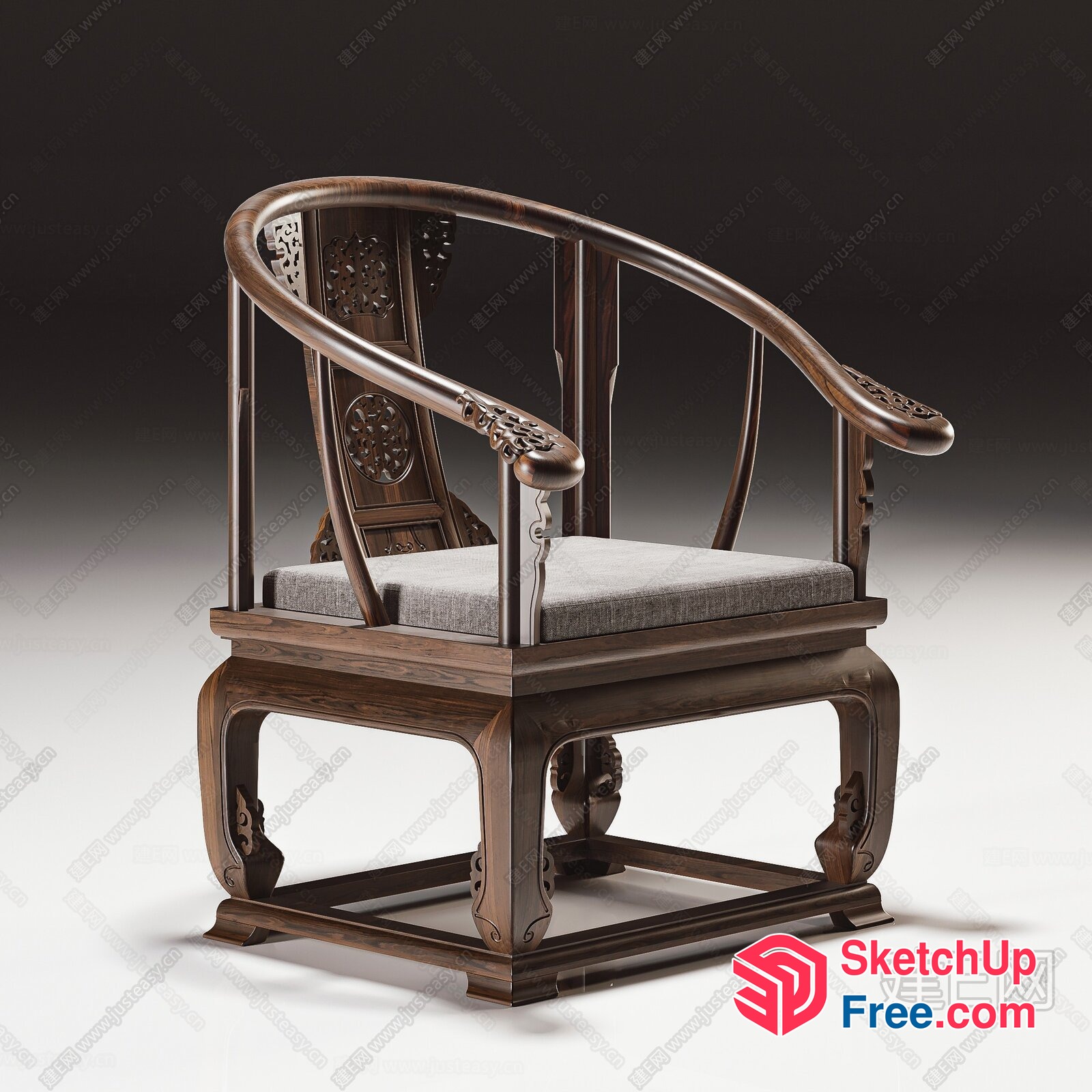 Traditional Chinese-Inspired Armchair With Intricate Carvings 3D SketchUp File