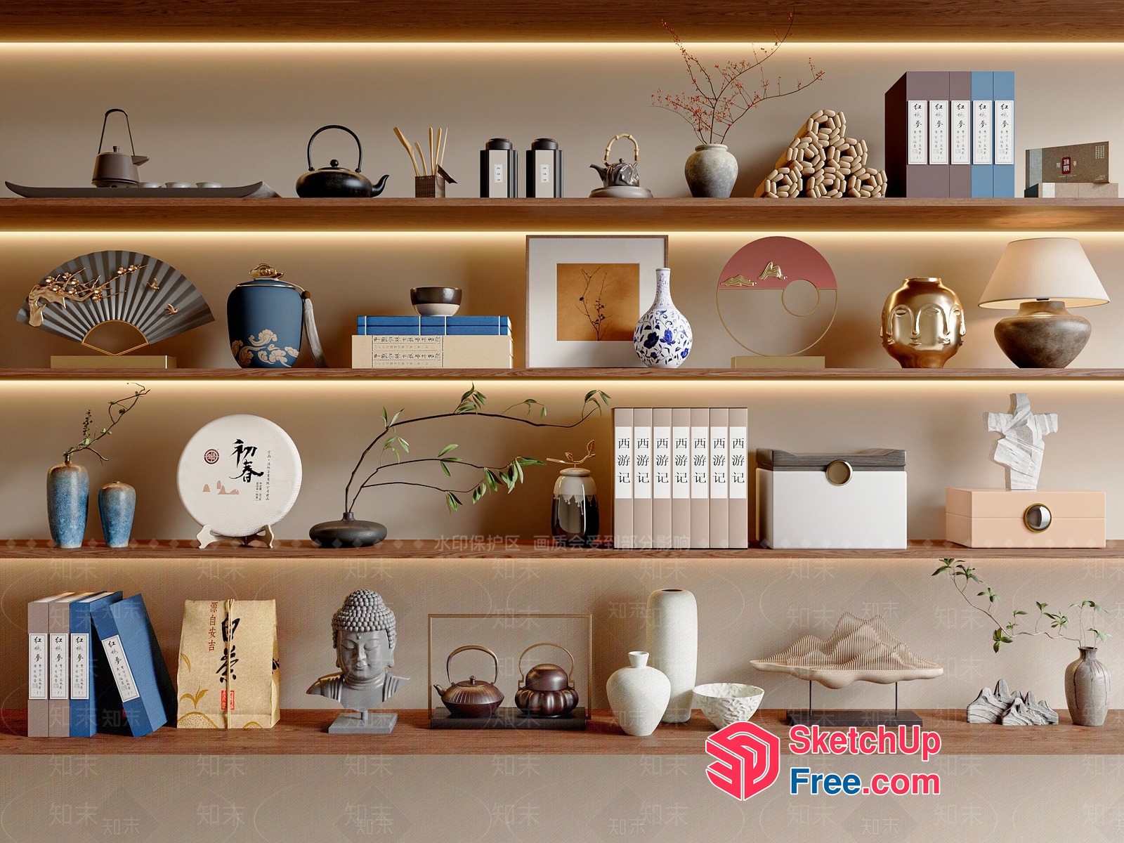 Elegant Asian-Inspired Decorative Shelf 3D SketchUp File