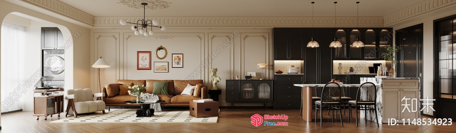 Elegant Classic Interior With Carved Moulding And Pillars 3D SketchUp File