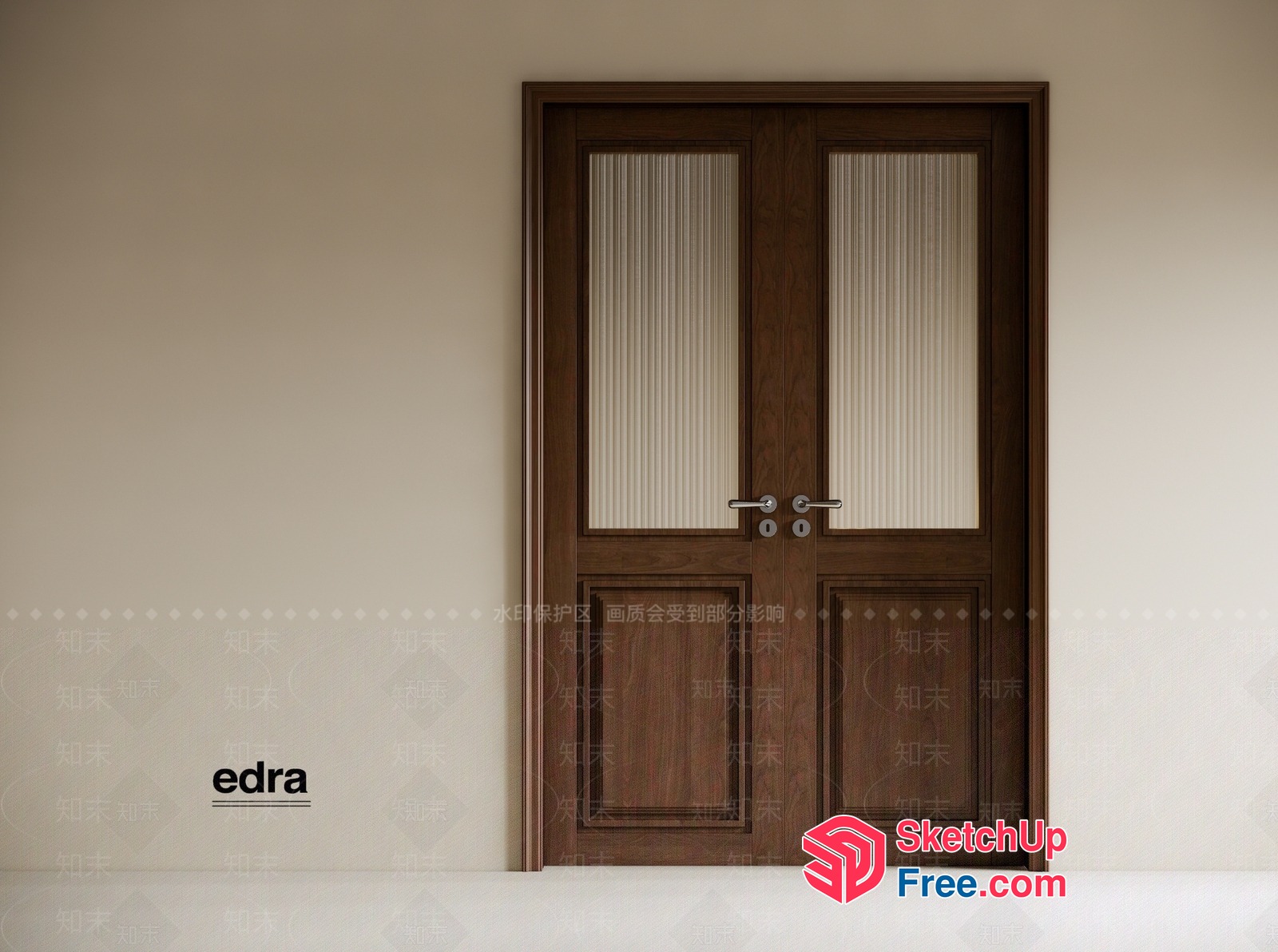 Wooden Door With Glass Panels 3D SketchUp File