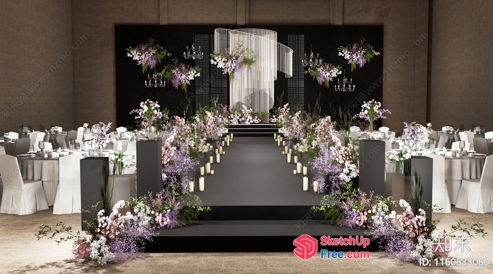 Elegant Wedding Stage With Floral Decorations And Candles 3D SketchUp File