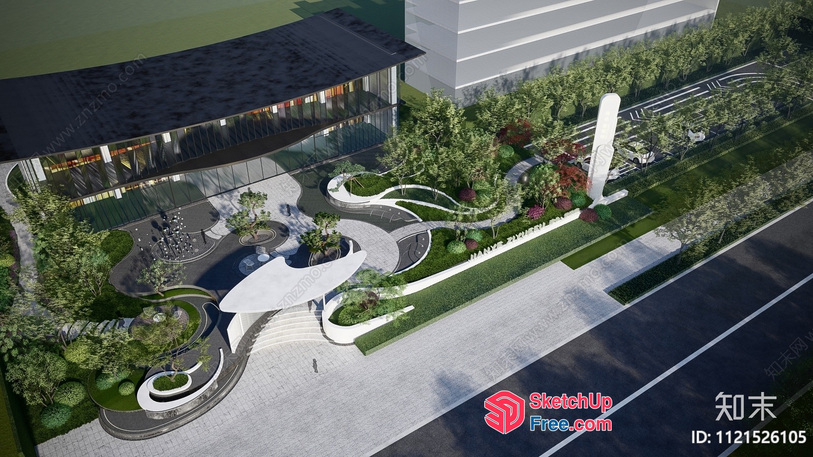 Modern Commercial Street Building Exterior 3D SketchUp File
