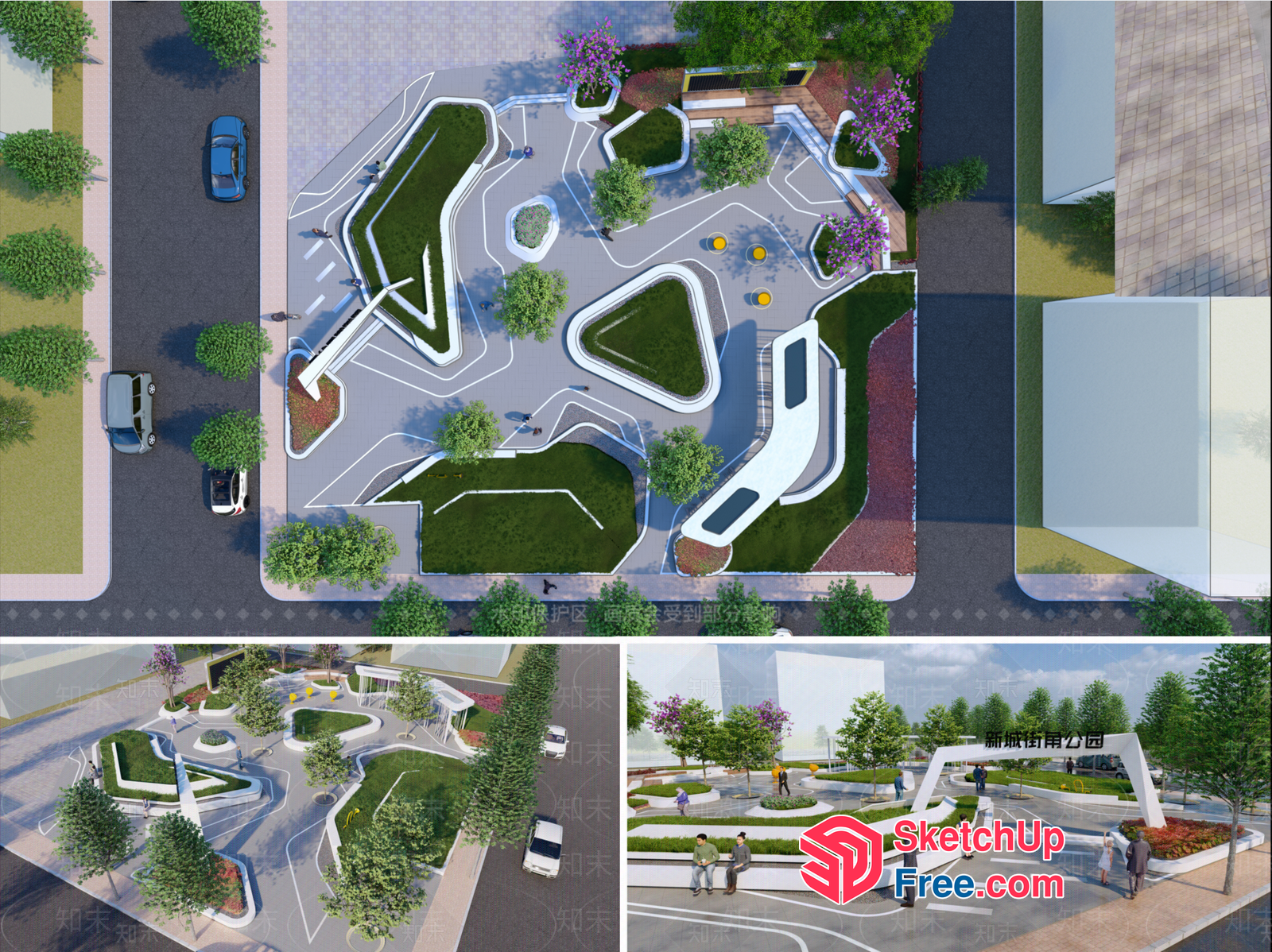 Modern Outdoor Park Design With Unique Landscaping 3D SketchUp File