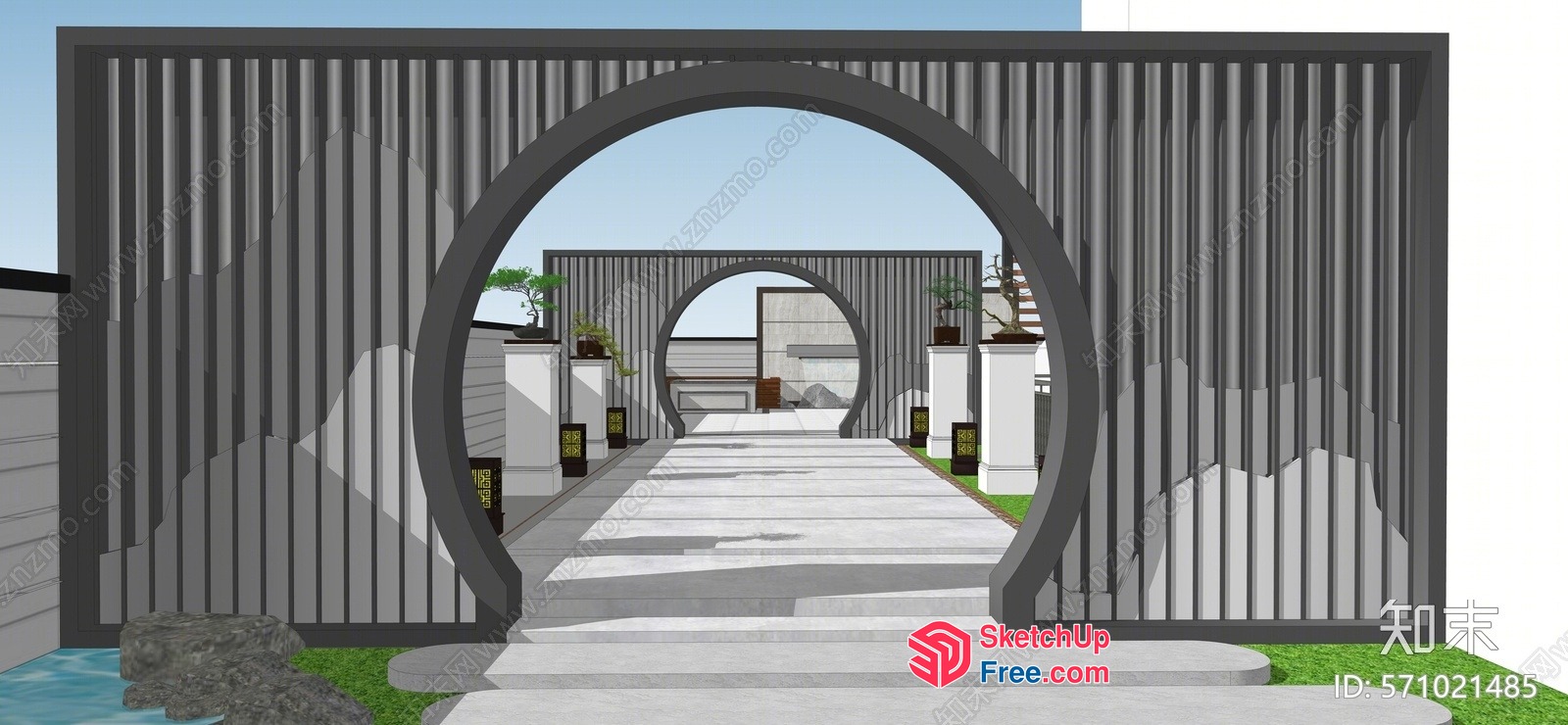 Elegant Entrance With Arch And Staircase 3D SketchUp File