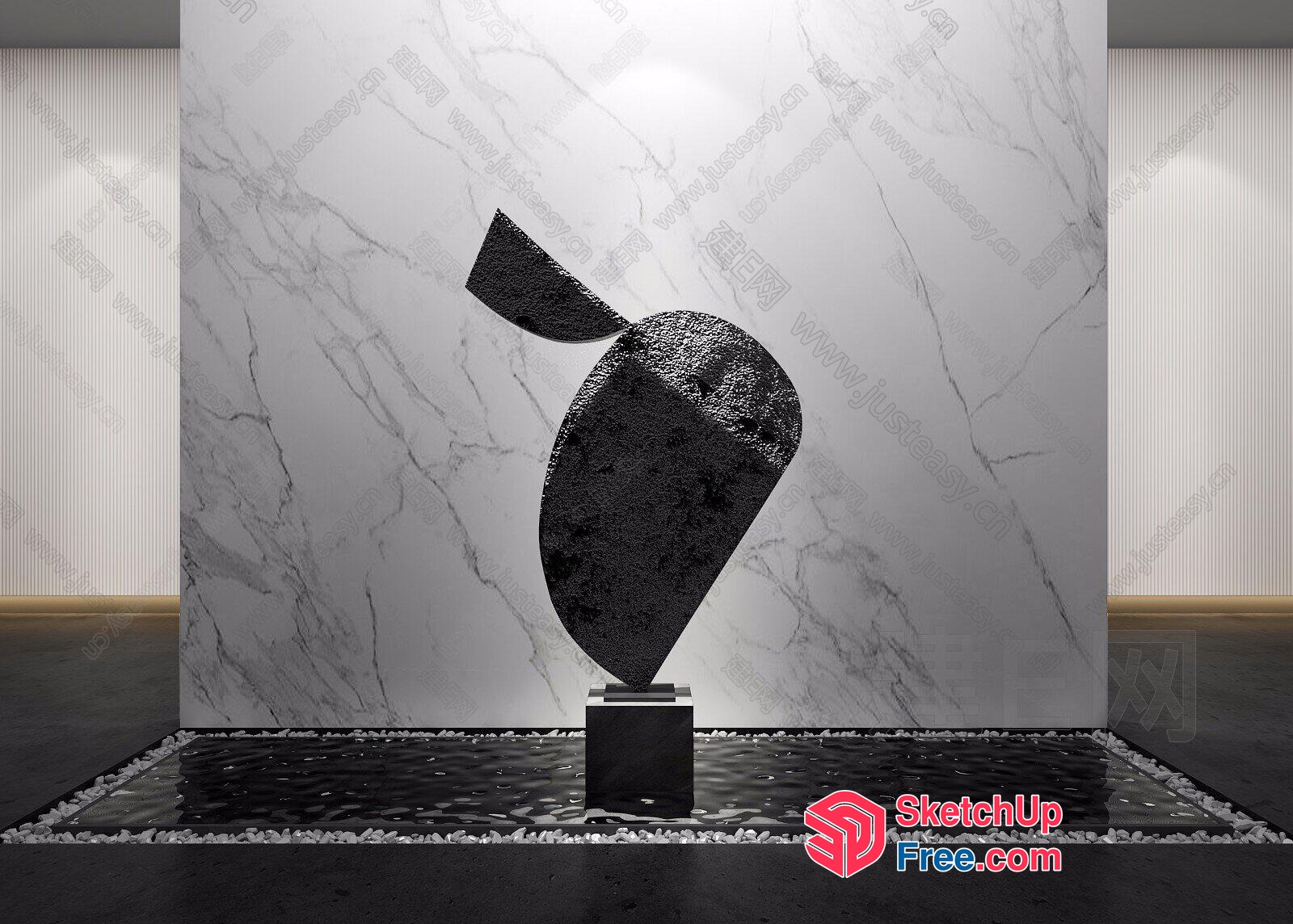Abstract Stone Sculpture In Modern Marble Interior 3D SketchUp File