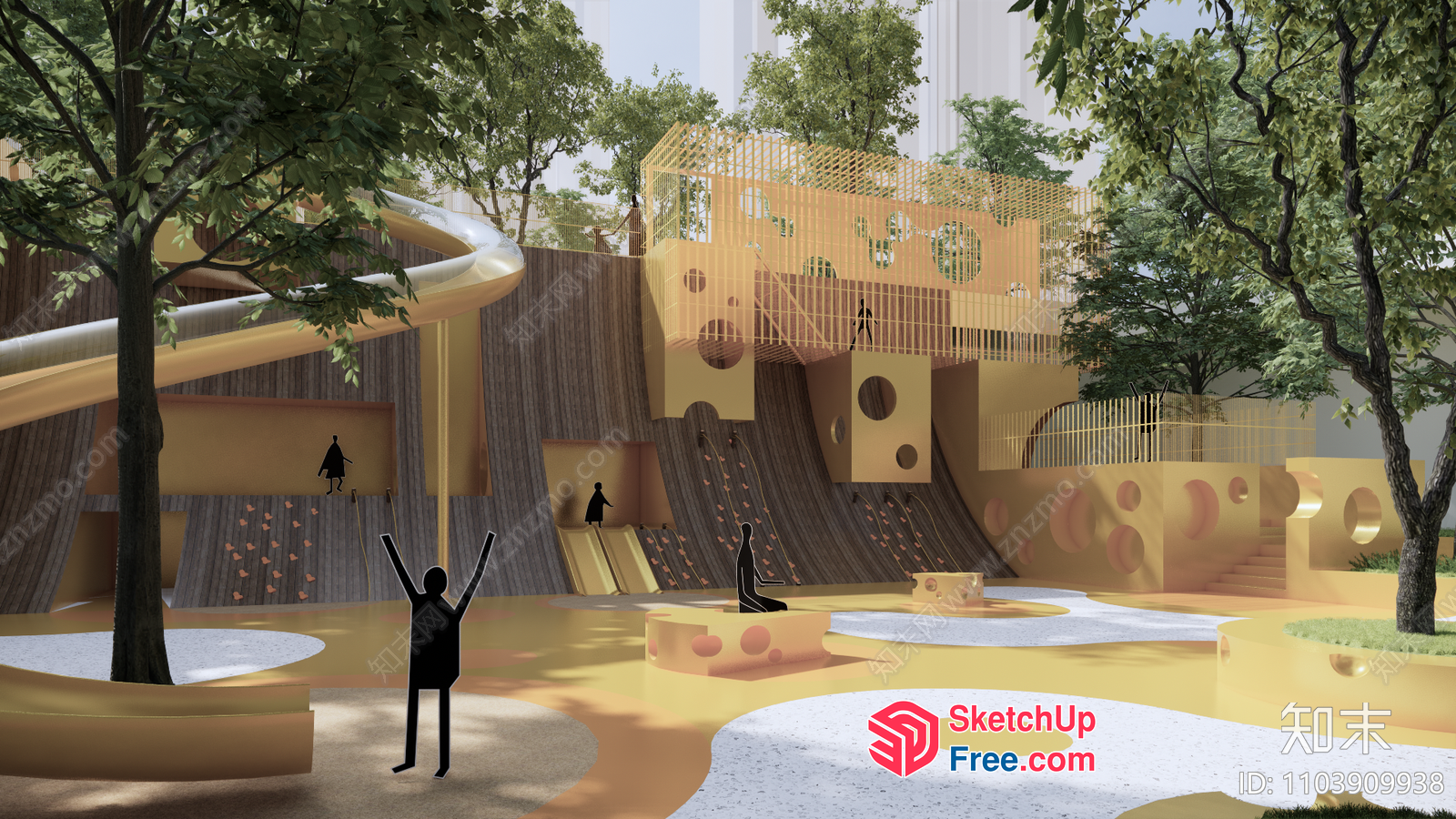 Vibrant Outdoor Playground With Colorful Play Equipment And Shaded Seating 3D SketchUp File