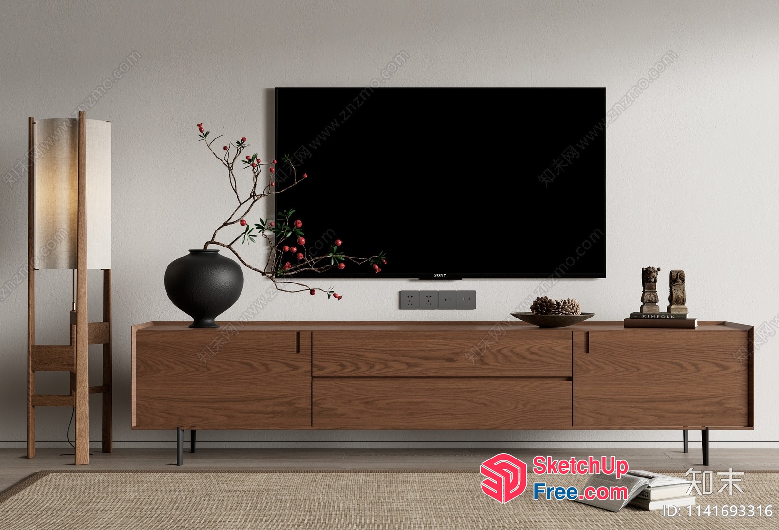 Modern Minimalist Living Room With Flat-Screen Tv 3D SketchUp File