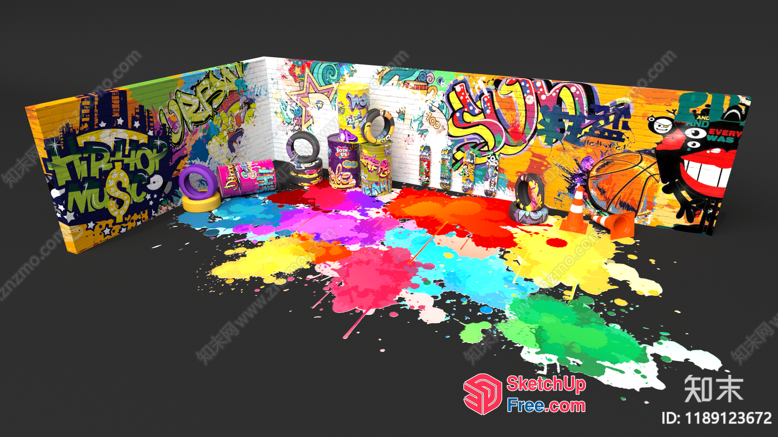 Colorful Graffiti Wall With Vibrant Art Pieces 3D SketchUp File