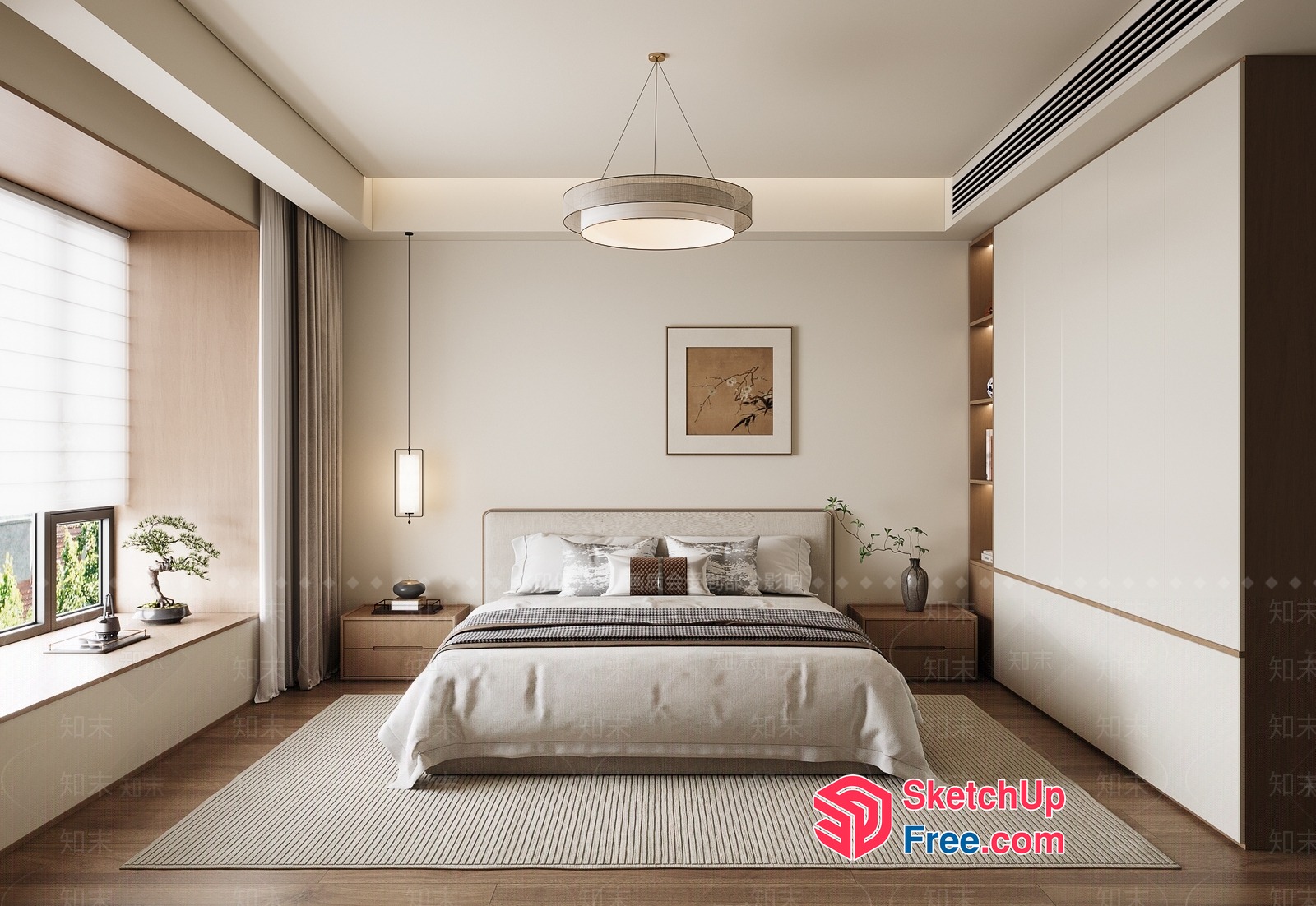 Minimalist Japanese Style Bedroom With Wabi-Sabi Decor 3D SketchUp File