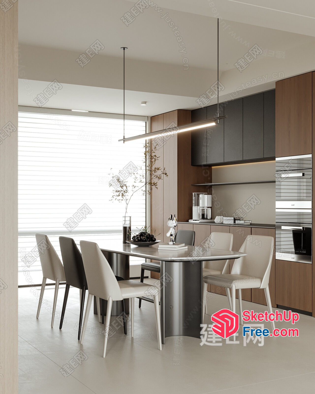 Modern Minimalist Dining Room With Sleek Table And Chairs 3D SketchUp File