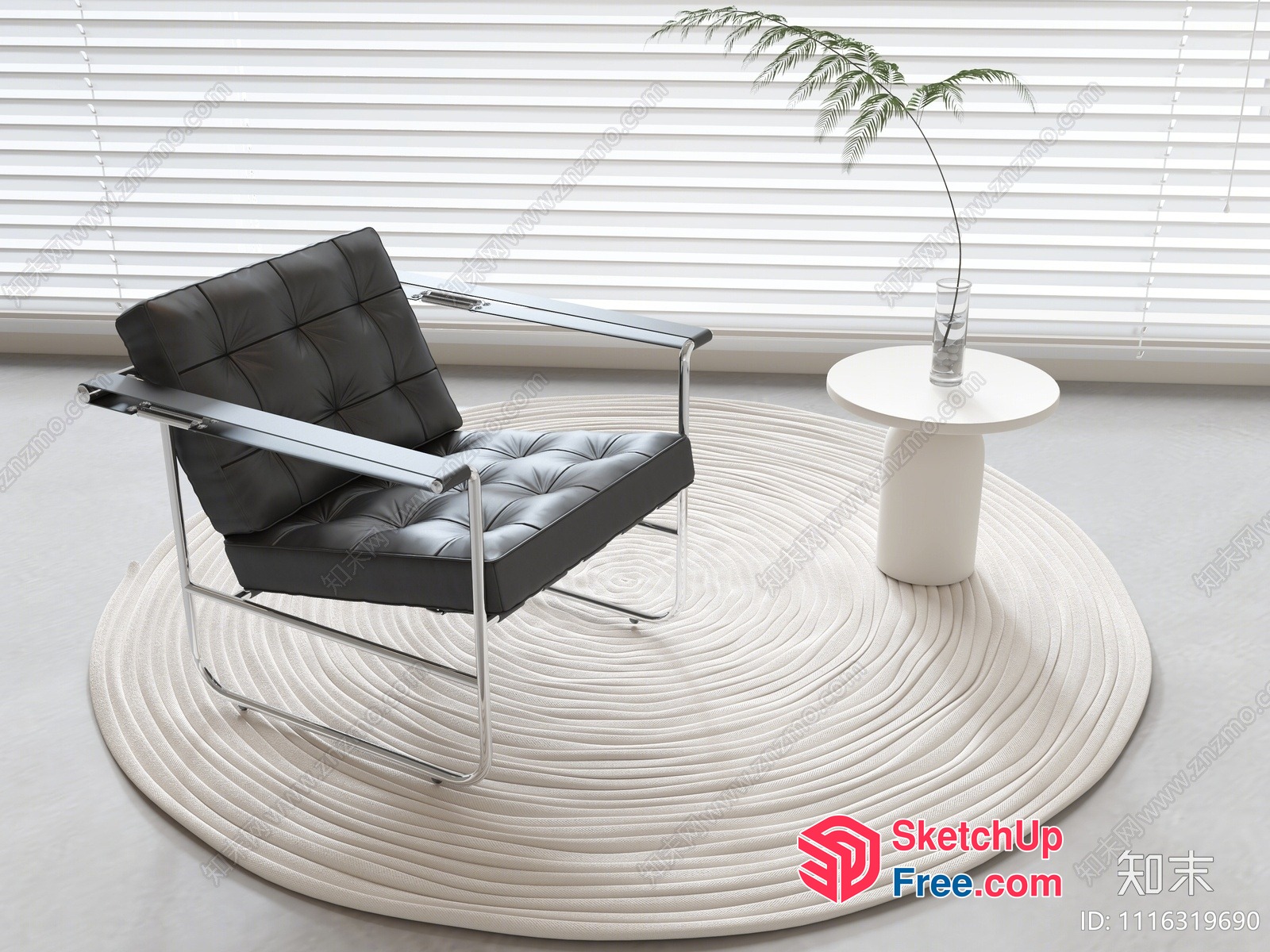 Modern Minimalist Black Leather Chair And White Table 3D SketchUp File