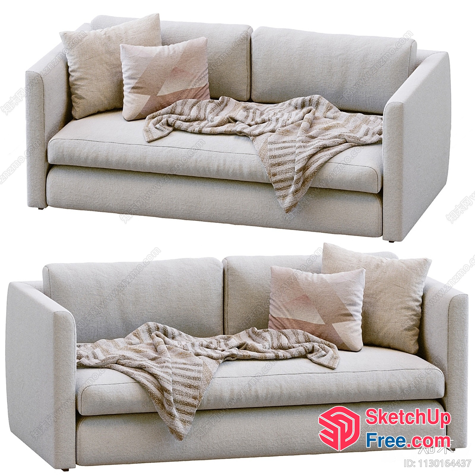 Light Grey Modern Sofa With Pillows And Throw Blanket 3D SketchUp File