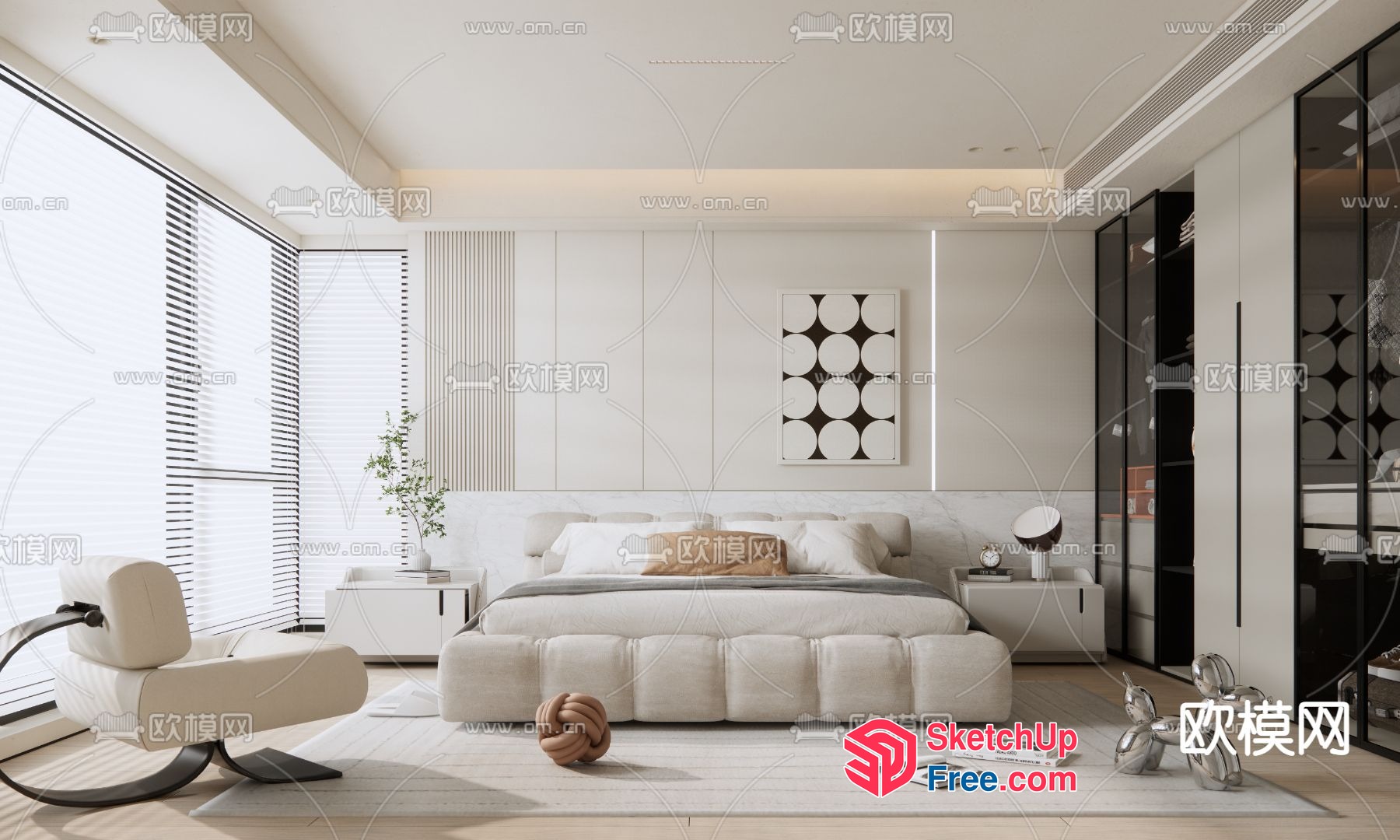 Modern Minimalist White Bedroom Interior Design 3D SketchUp File