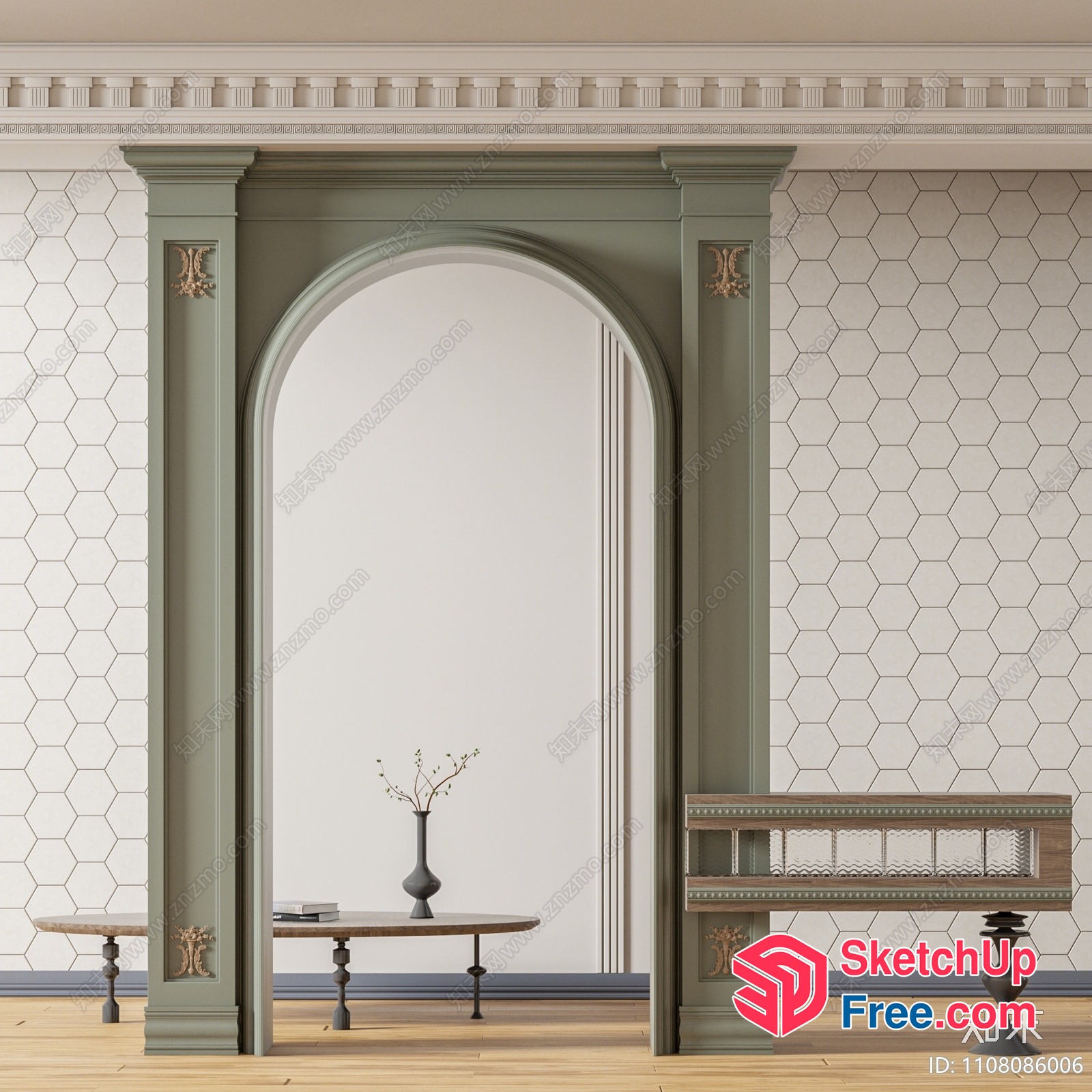 Elegant Classic European Style Interior With Pillar And Fireplace 3D SketchUp File
