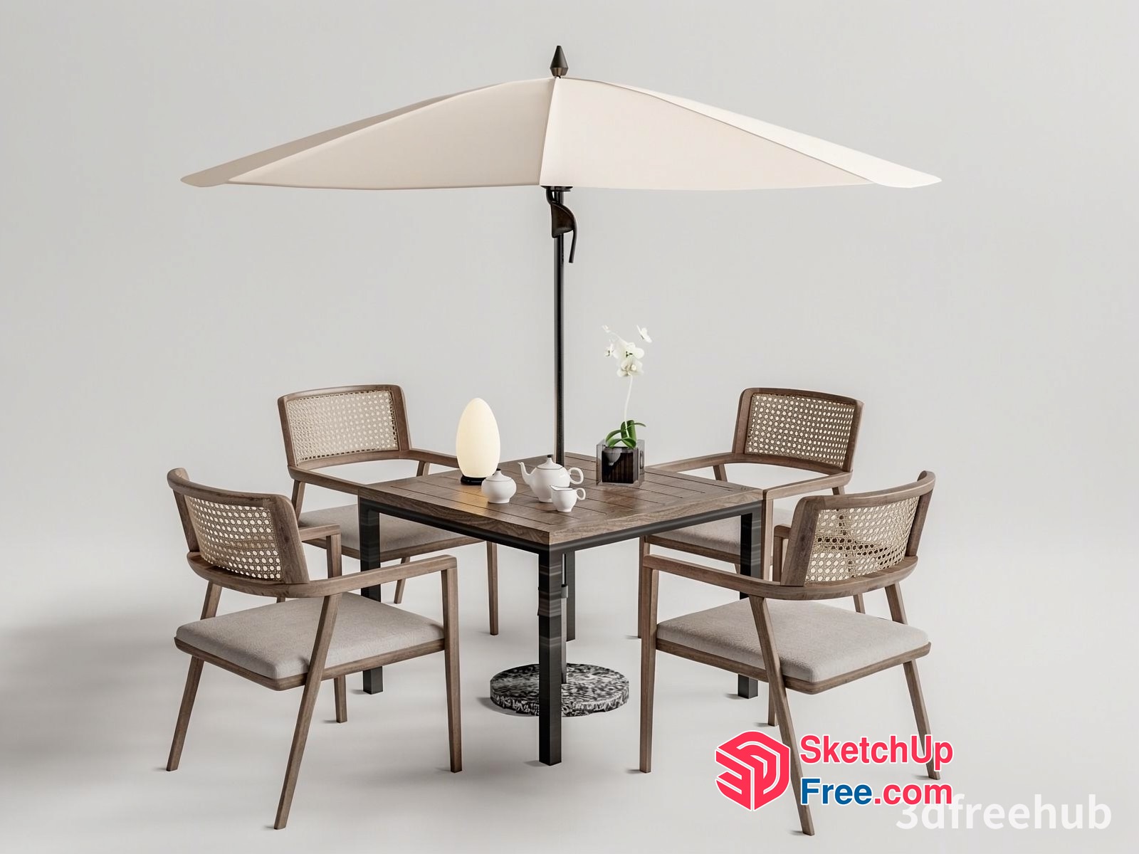 Elegant Outdoor Dining Set With Umbrella And Table 3D SketchUp File