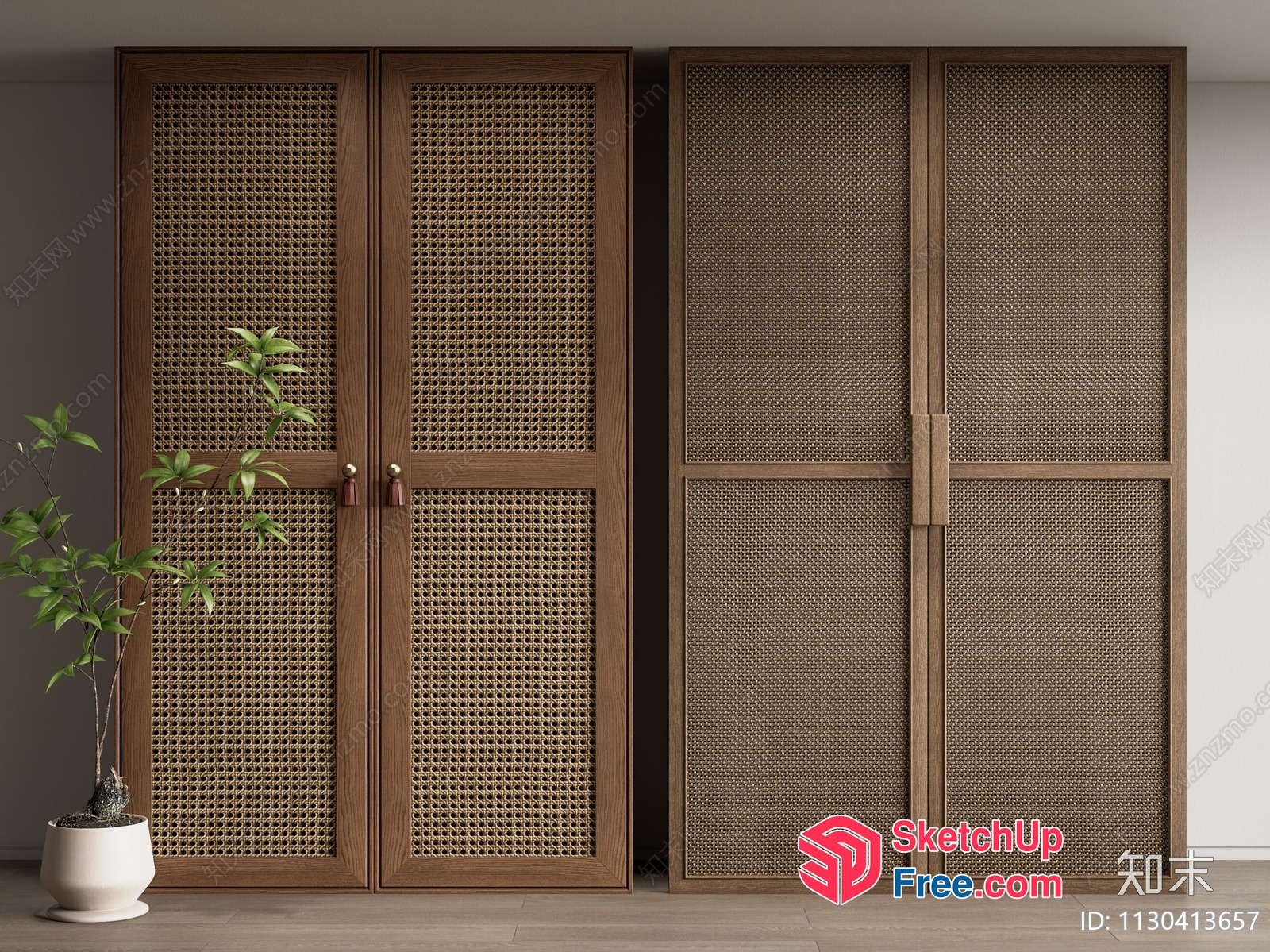 Wooden Cane-Weave Doors And Cabinets 3D SketchUp File