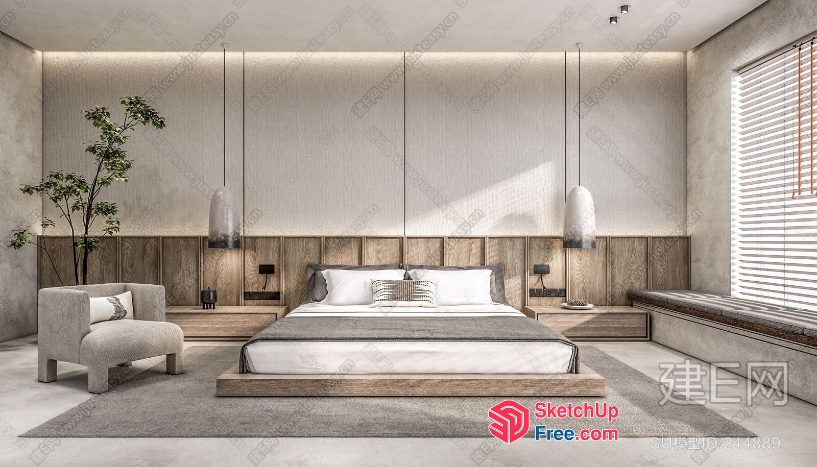 Minimalist Style Bedroom With Wood Accents 3D SketchUp File