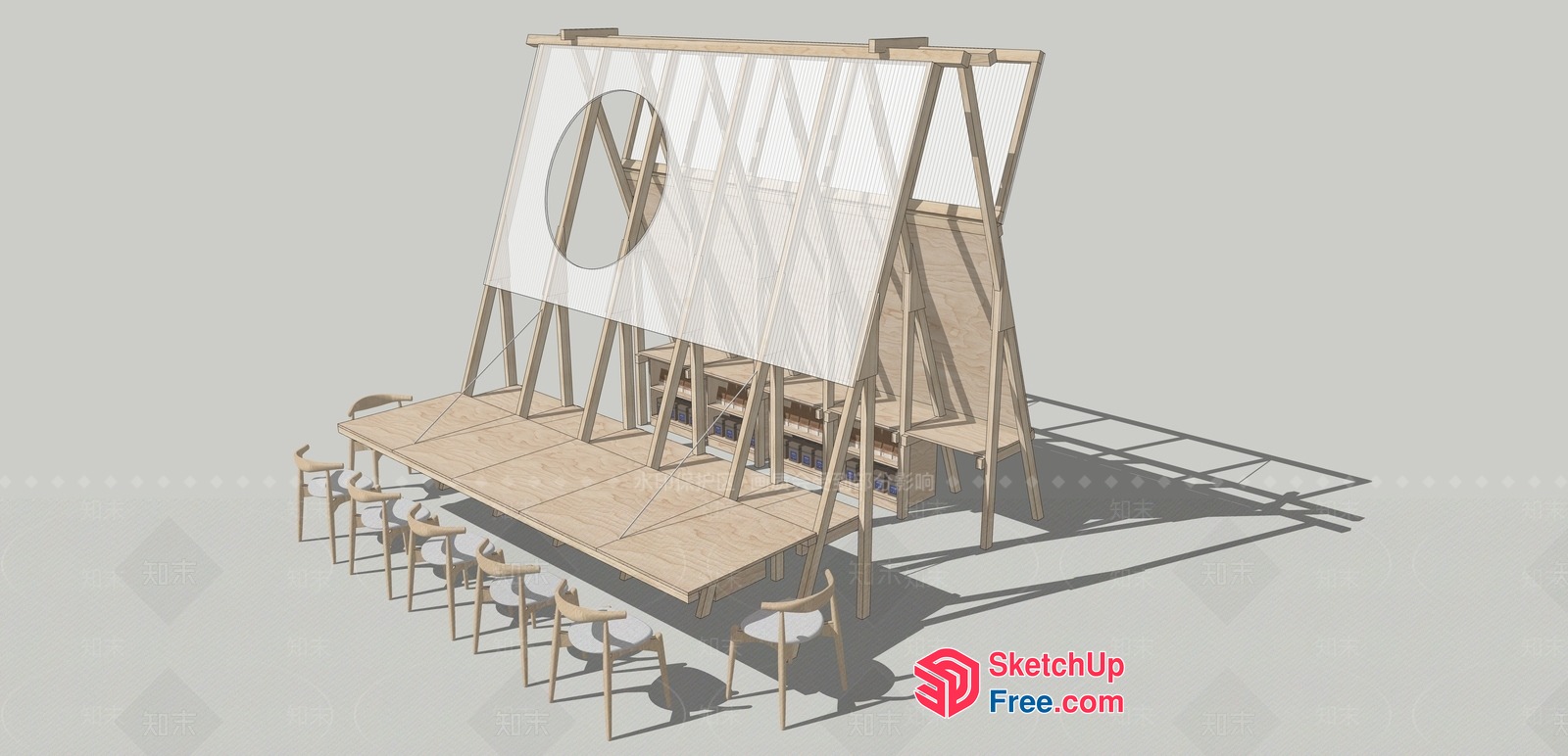 Elegant Japanese Style Stage With Traditional Furniture 3D SketchUp File