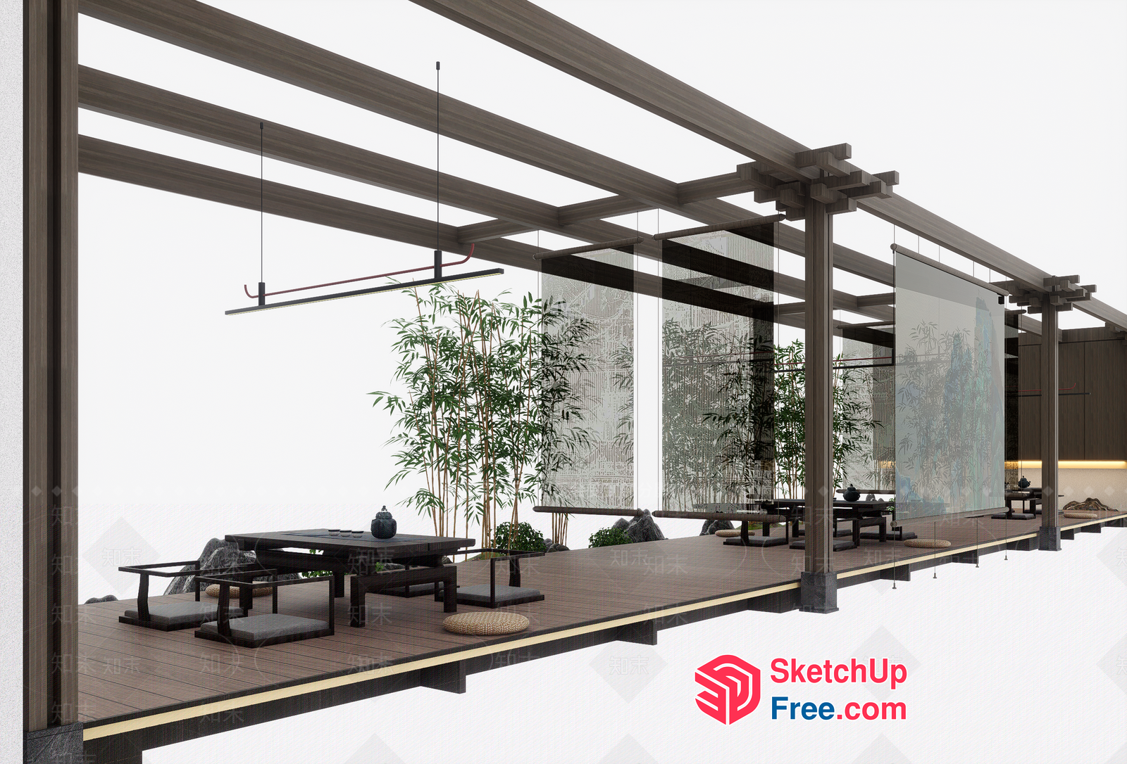Japanese Style Dining Area With Glass Curtain Wall 3D SketchUp File