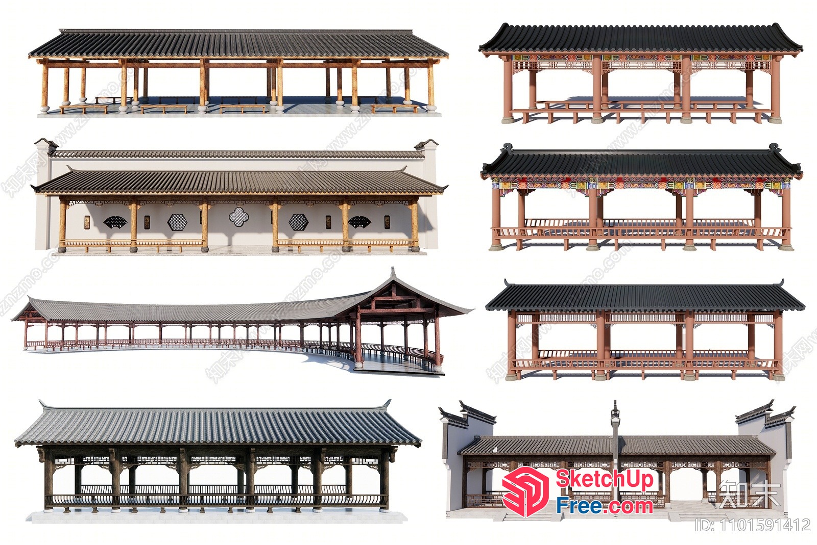 Asian Style Pavilions 3D SketchUp File