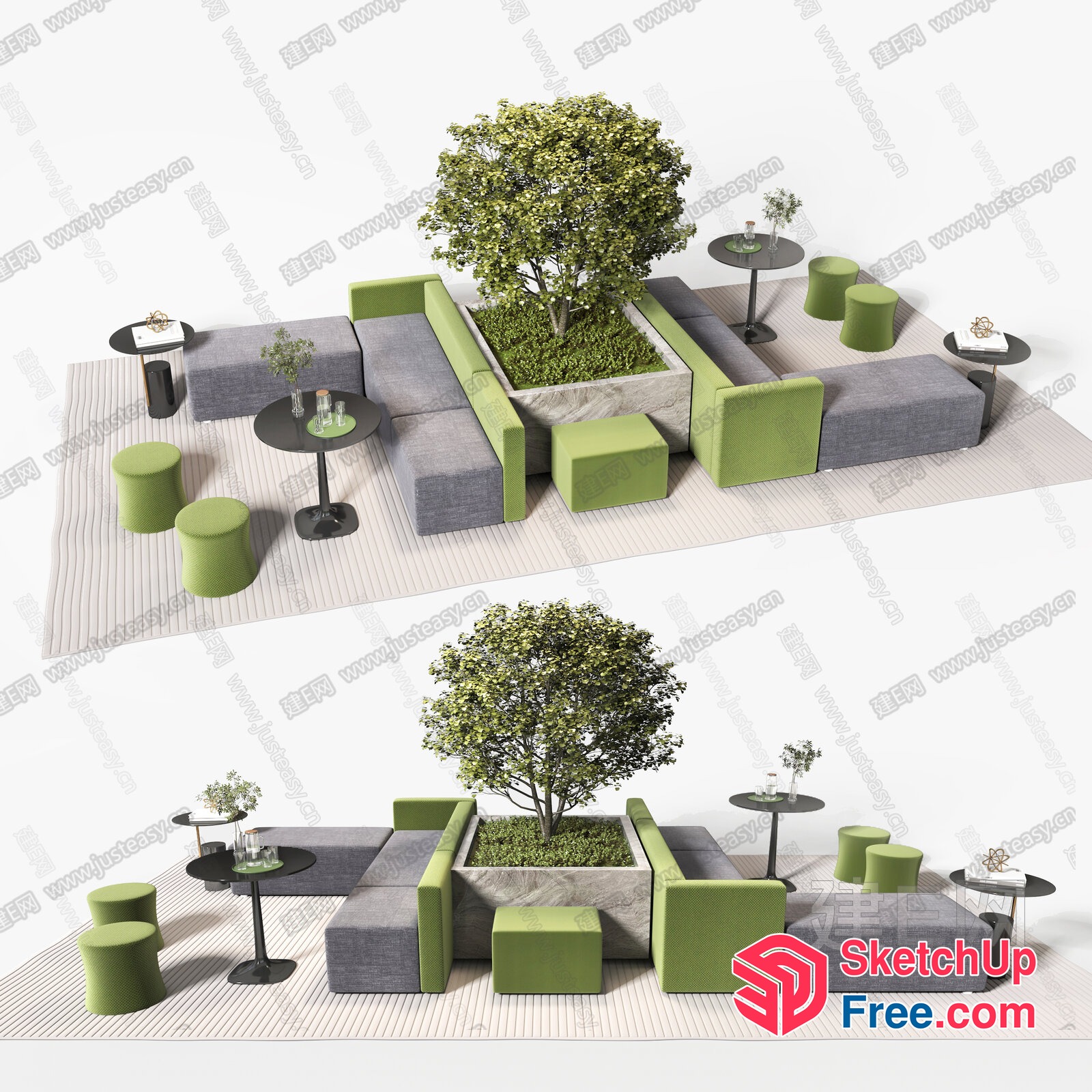 Modern Outdoor Seating Arrangement With Green And Grey Elements 3D SketchUp File